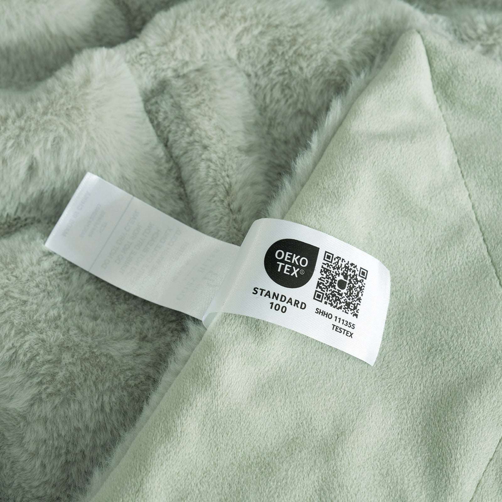 OEKO-TEX certified Cozy Bliss faux fur blanket, soft and safe #color_Sage Green
