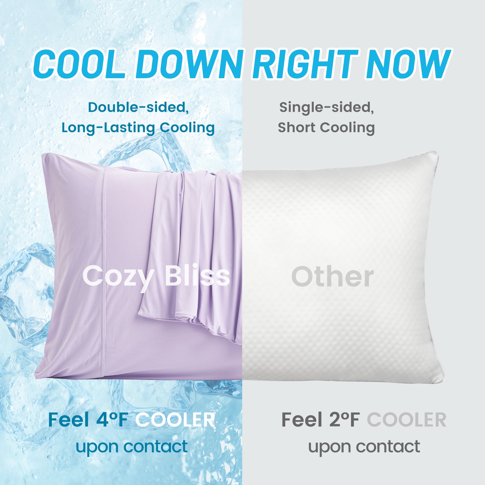 Cozy Bliss cooling pillowcase, double-sided, long-lasting cooling, in purple for better sleep. #color_Purple