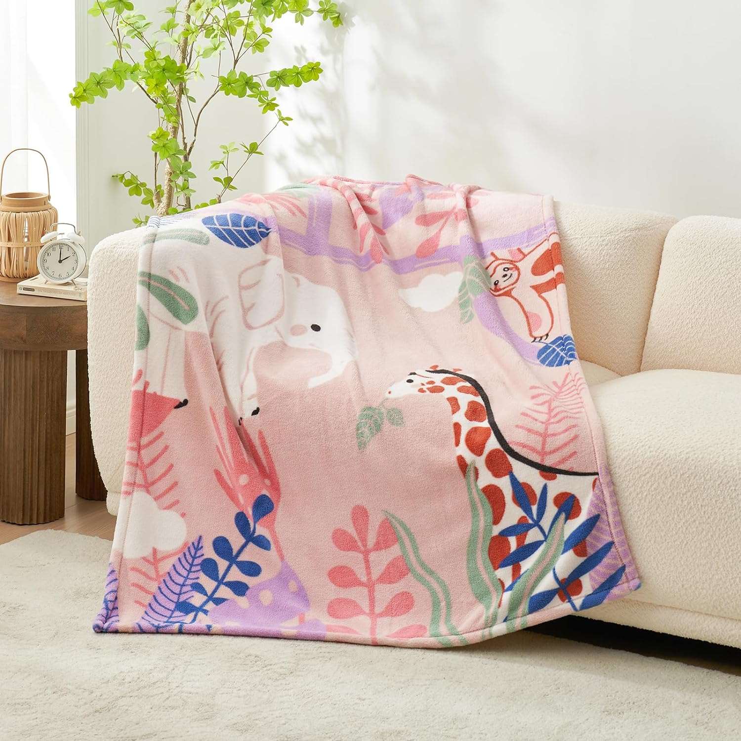 Children's Fleece Throw Blanket with Jungle Animals #color_Jungle Rhapsody