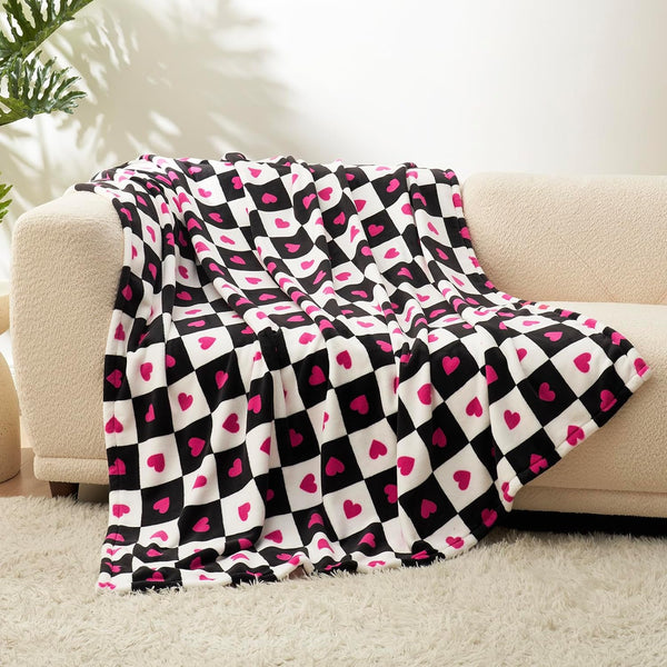 Checkered Blankets Pink Heart Valentines Day Blanke