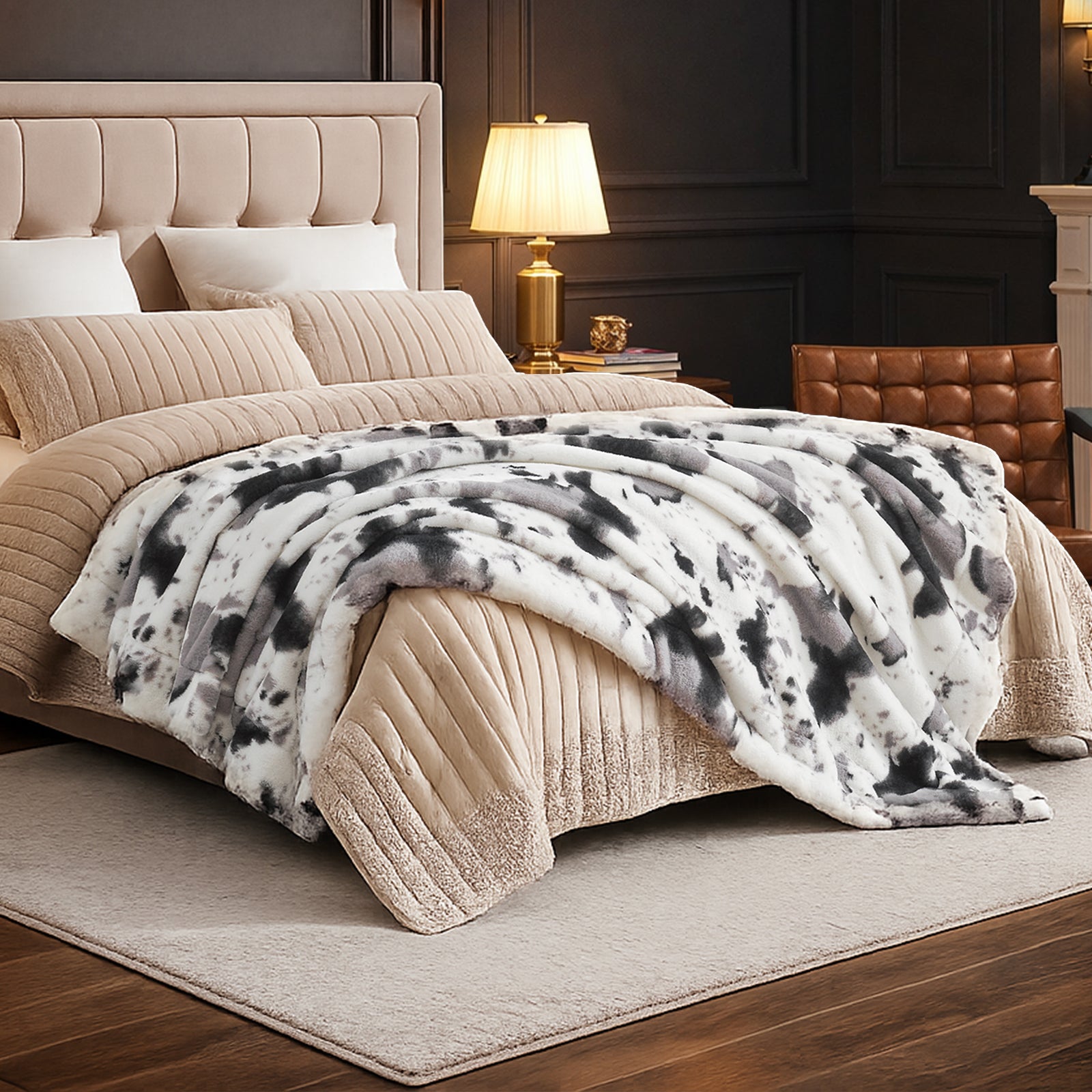 Cow Print Faux Fur Throw Blanket