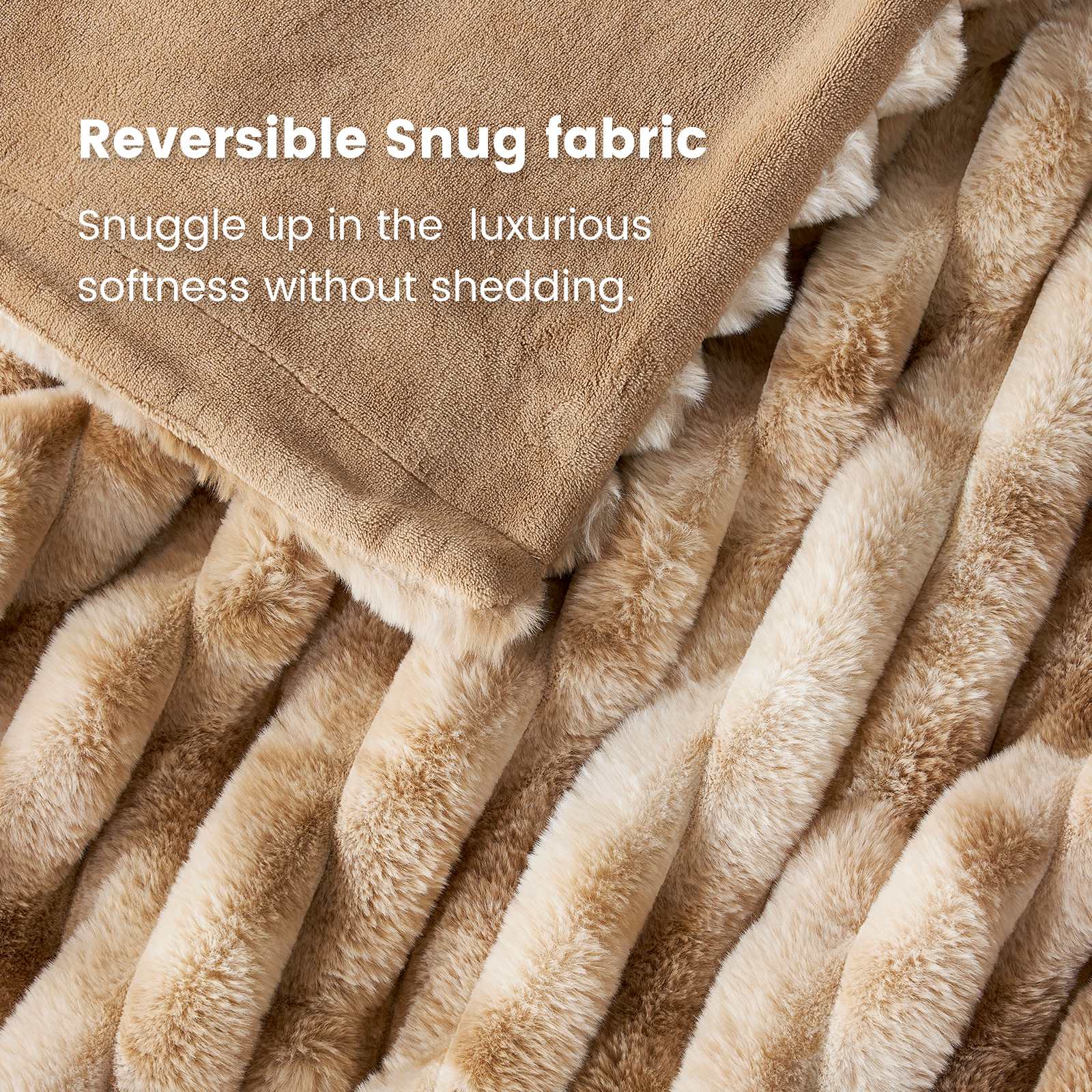 Reversible Faux Fur Blanket in beige. Snuggle up in luxurious softness, soft blanket, cozy bedding #color_Tie-dye Khaki