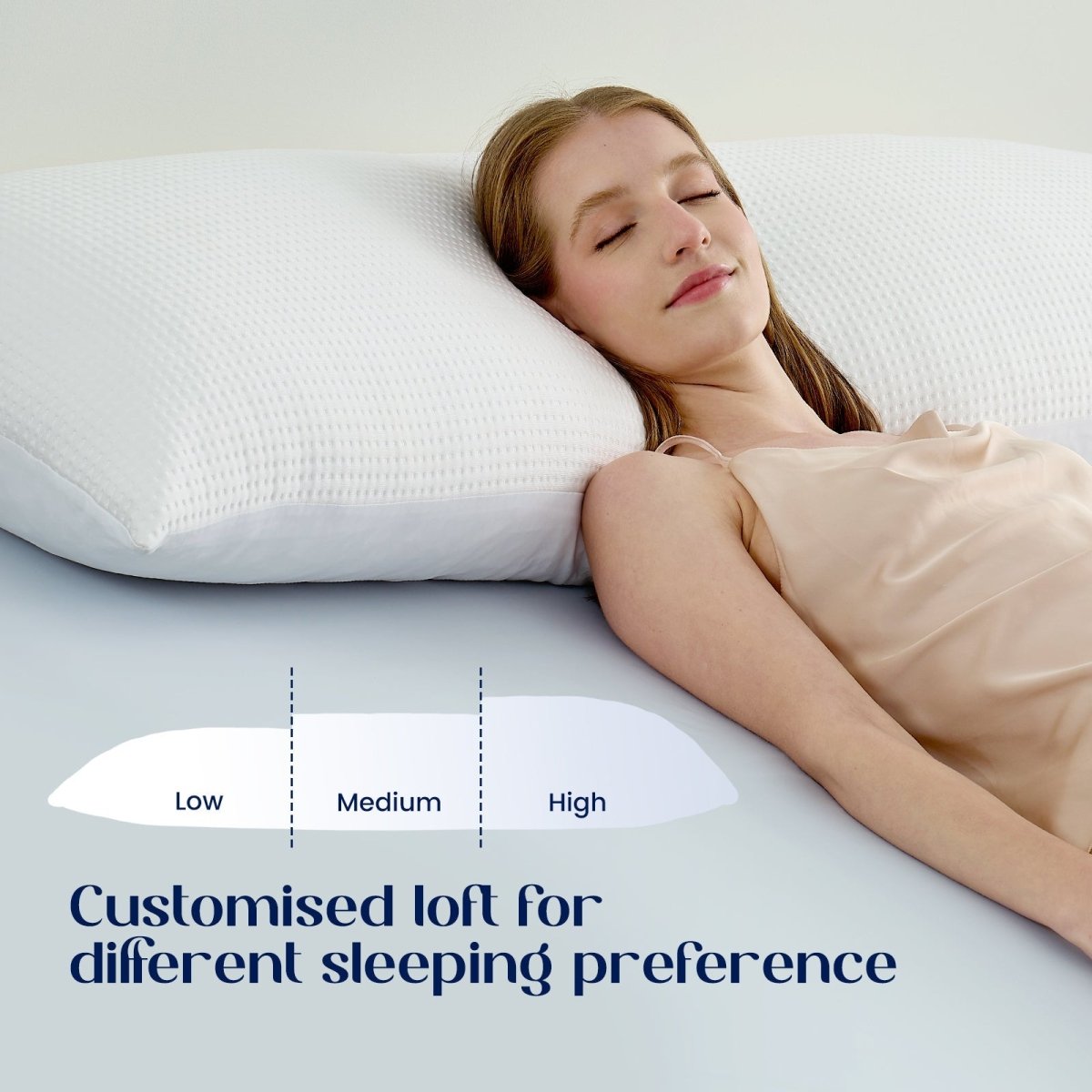 Outlast® adjustable cooling body pillow for different sleeping preference.#color_Off White