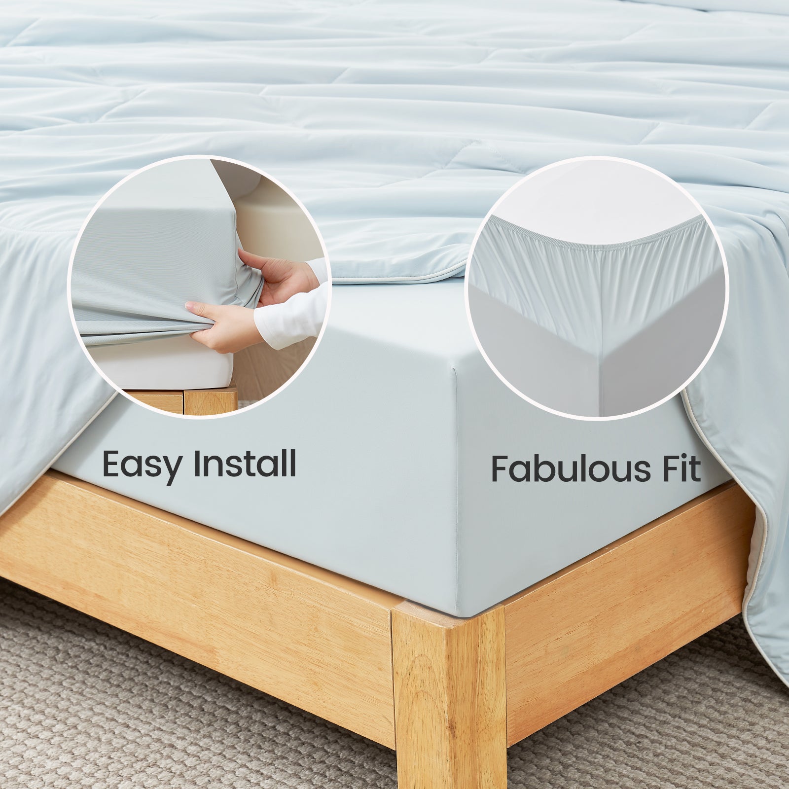 Easy install cooling fitted sheet with perfect fit - Cozy Bliss #Color_Cool Blue