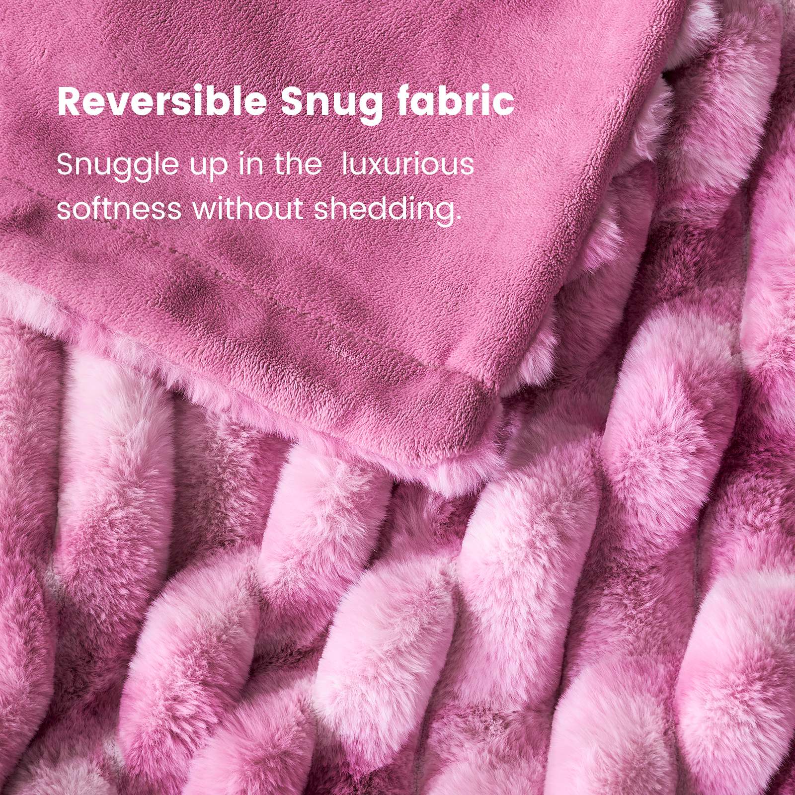 Pink faux fur blanket, reversible snug fabric for cozy bedding. Luxurious and soft, with no shedding. #color_Tie-dye Pink