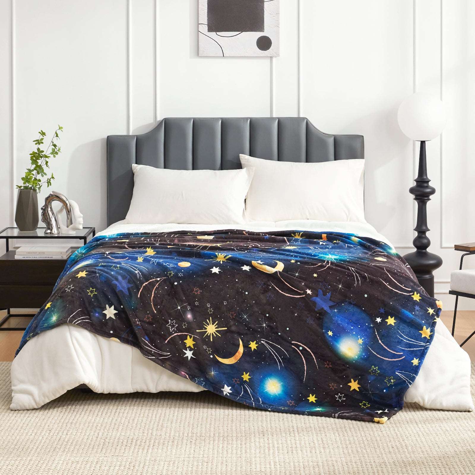 Starry Sky printed blanket on a bed, cozy bedding #color_Starry sky