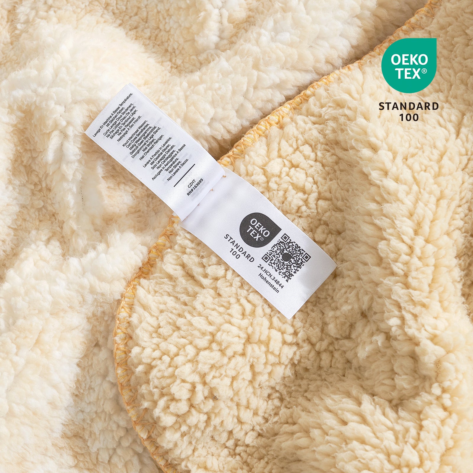 Cozy Bliss cream sherpa blanket, Oeko-Tex certified, soft and breathable. Perfect for cozy bedding. #color_ Mottled Beige