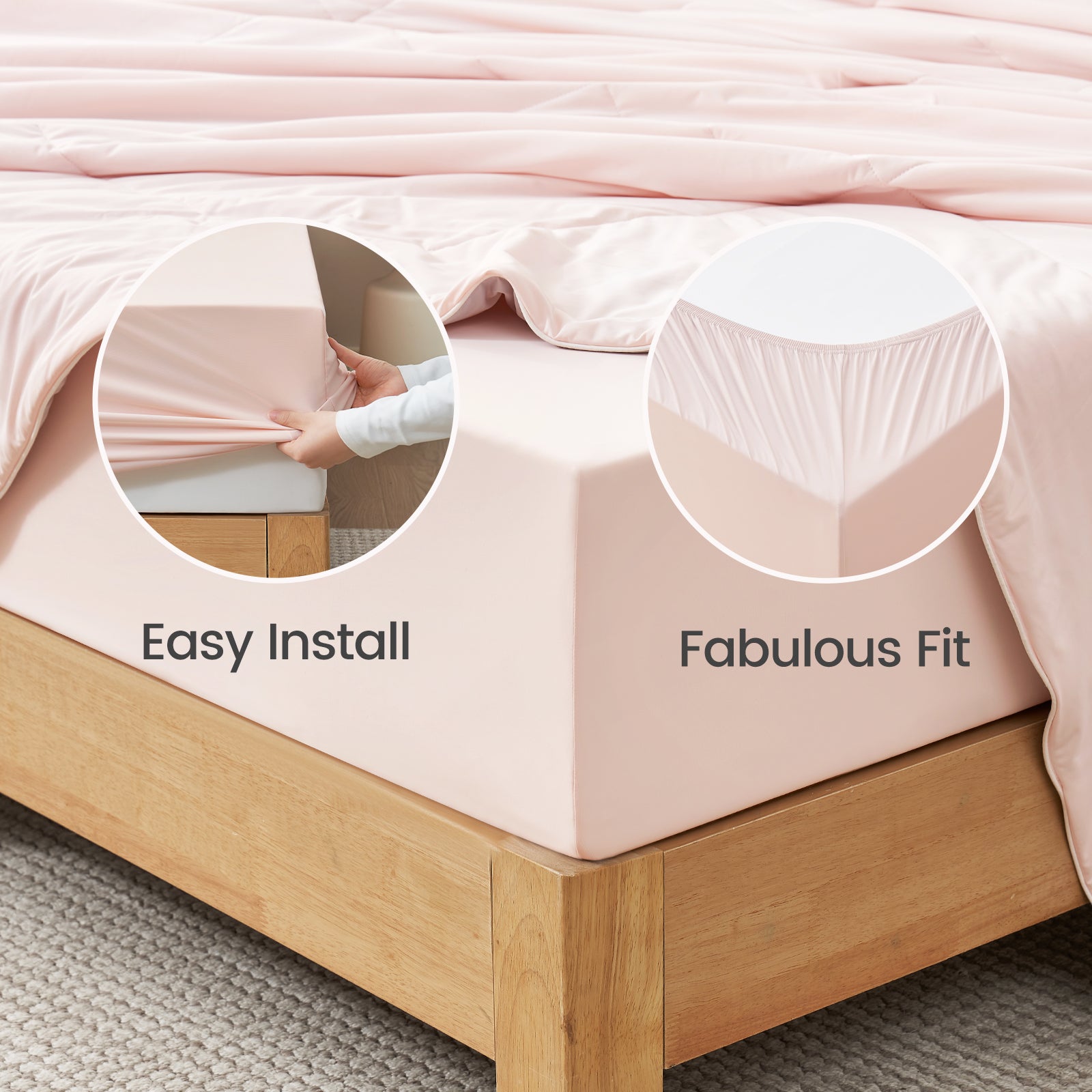 Blush pink cooling fitted sheet, easy install and perfect fit. Features breathable and soft fabric. #Color_Pink