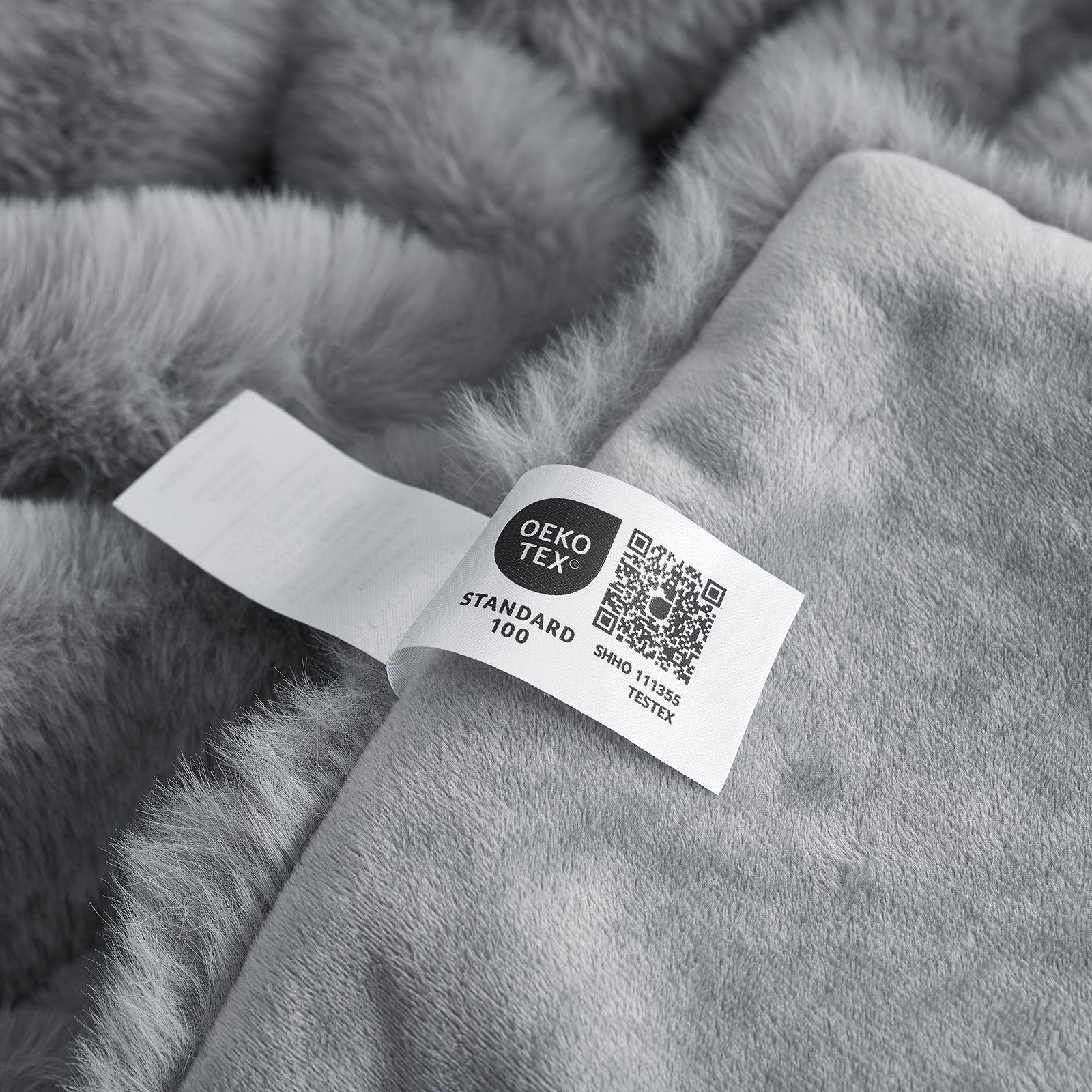 OEKO-TEX certified gray faux fur throw blanket #color_Grey