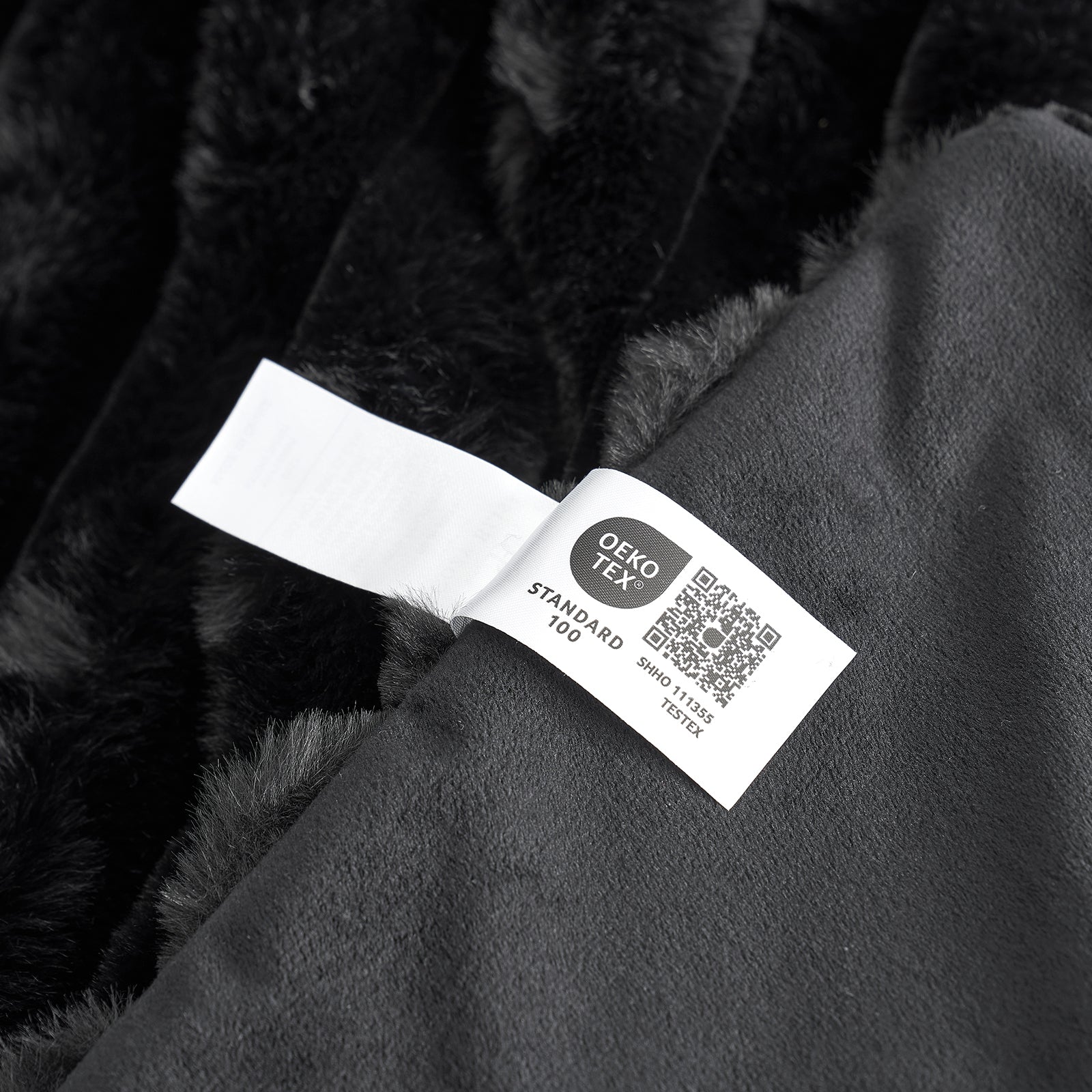 OEKO-TEX Certified Black Faux Fur Blanket #color_Black