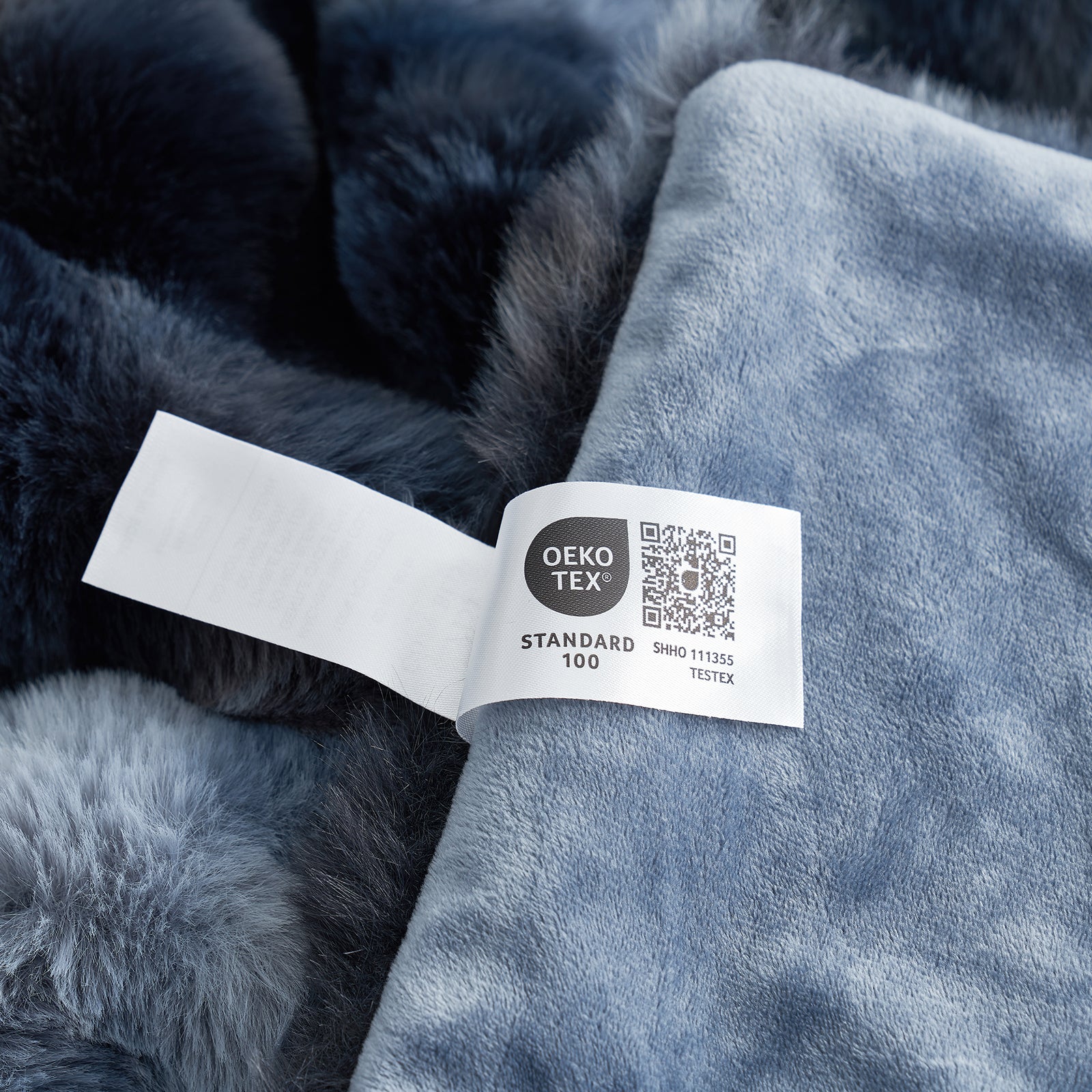 Cozy Bliss faux fur blanket in blue-gray, OEKO-TEX Standard 100 certified for safe, premium quality. #color_Tie-dye Blue