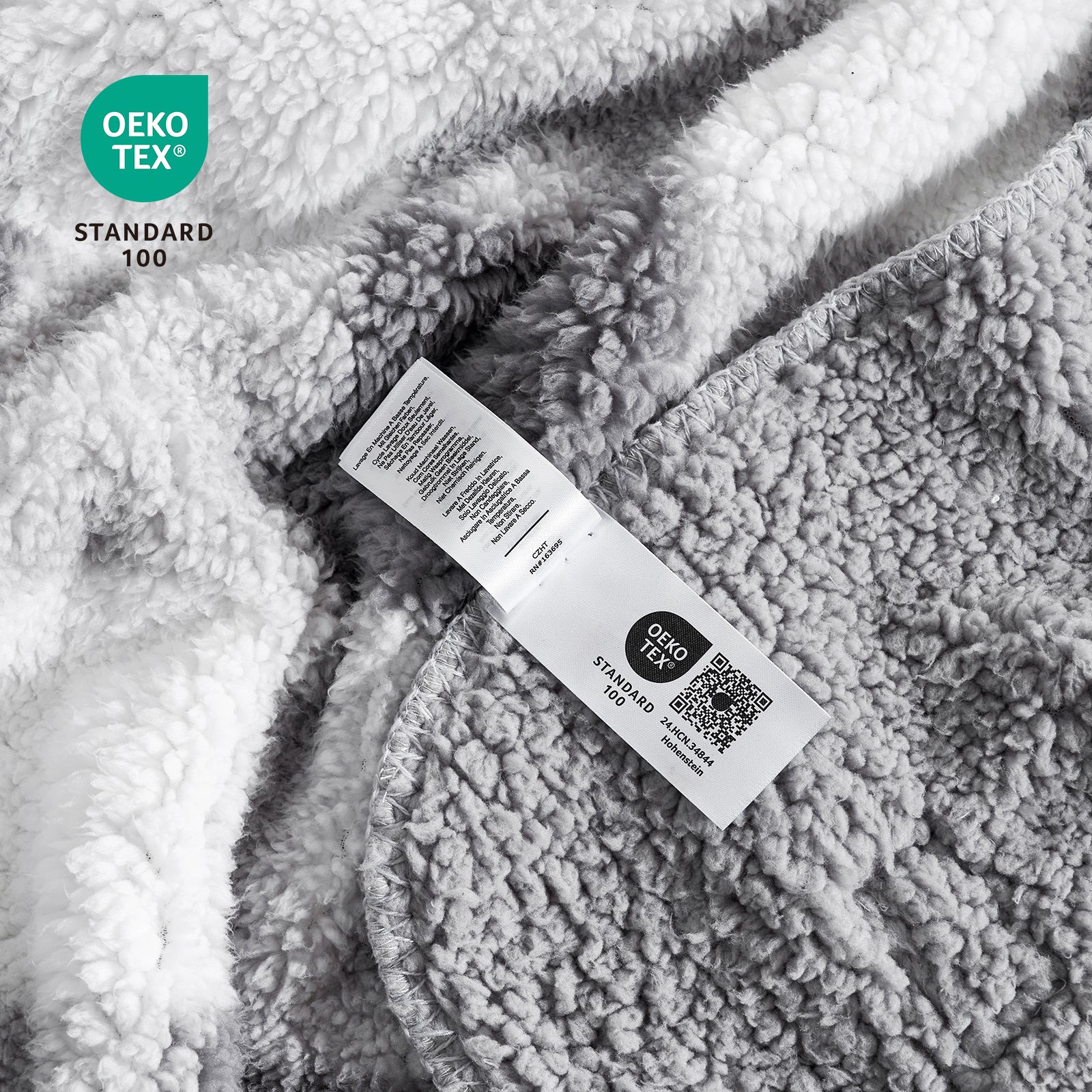Reversible gray sherpa blanket: soft, cozy & breathable with Oeko-Tex 100 certified comfort. #color_Buffalo Plaid-grey