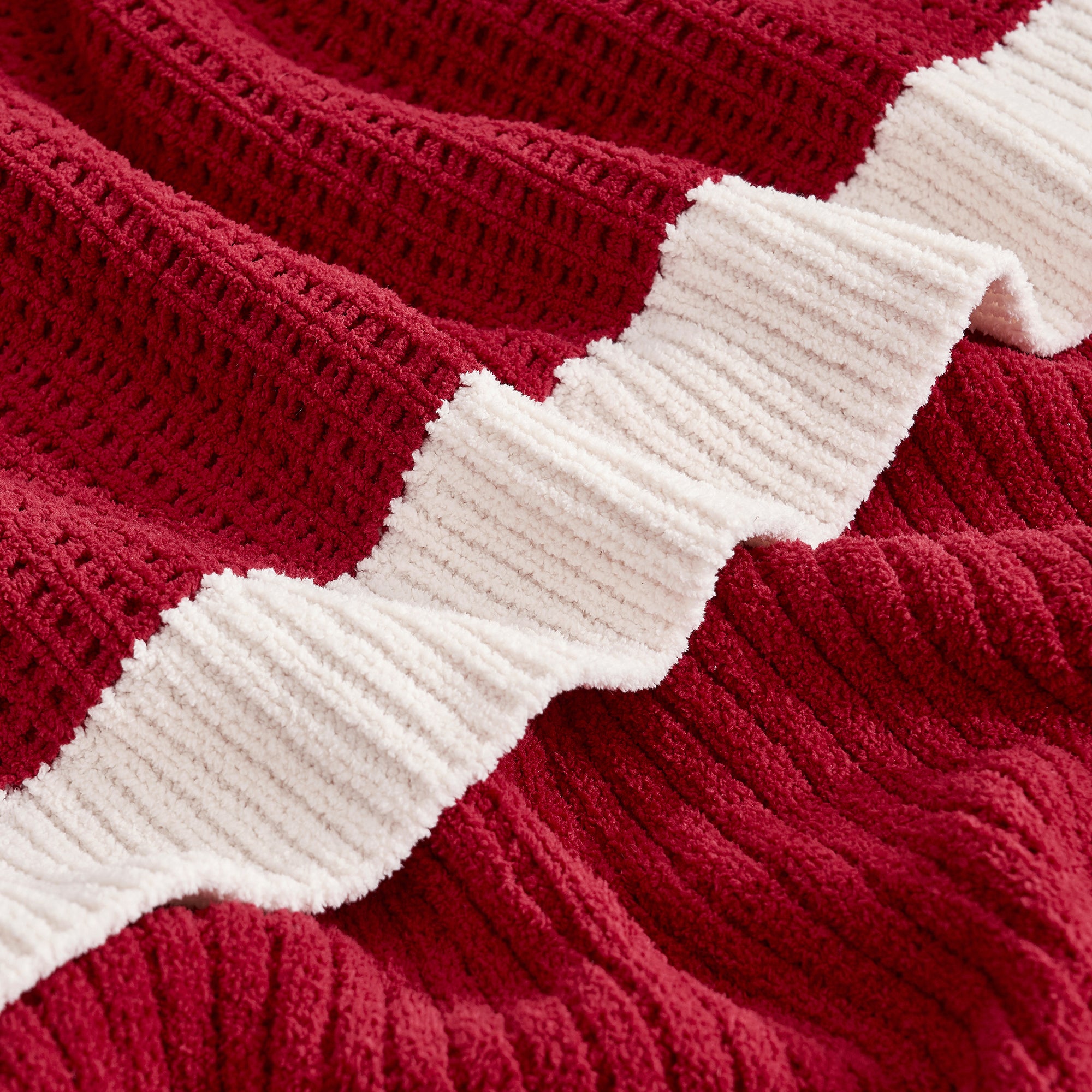 Close-up of a red and white striped fabric texture #color_Red