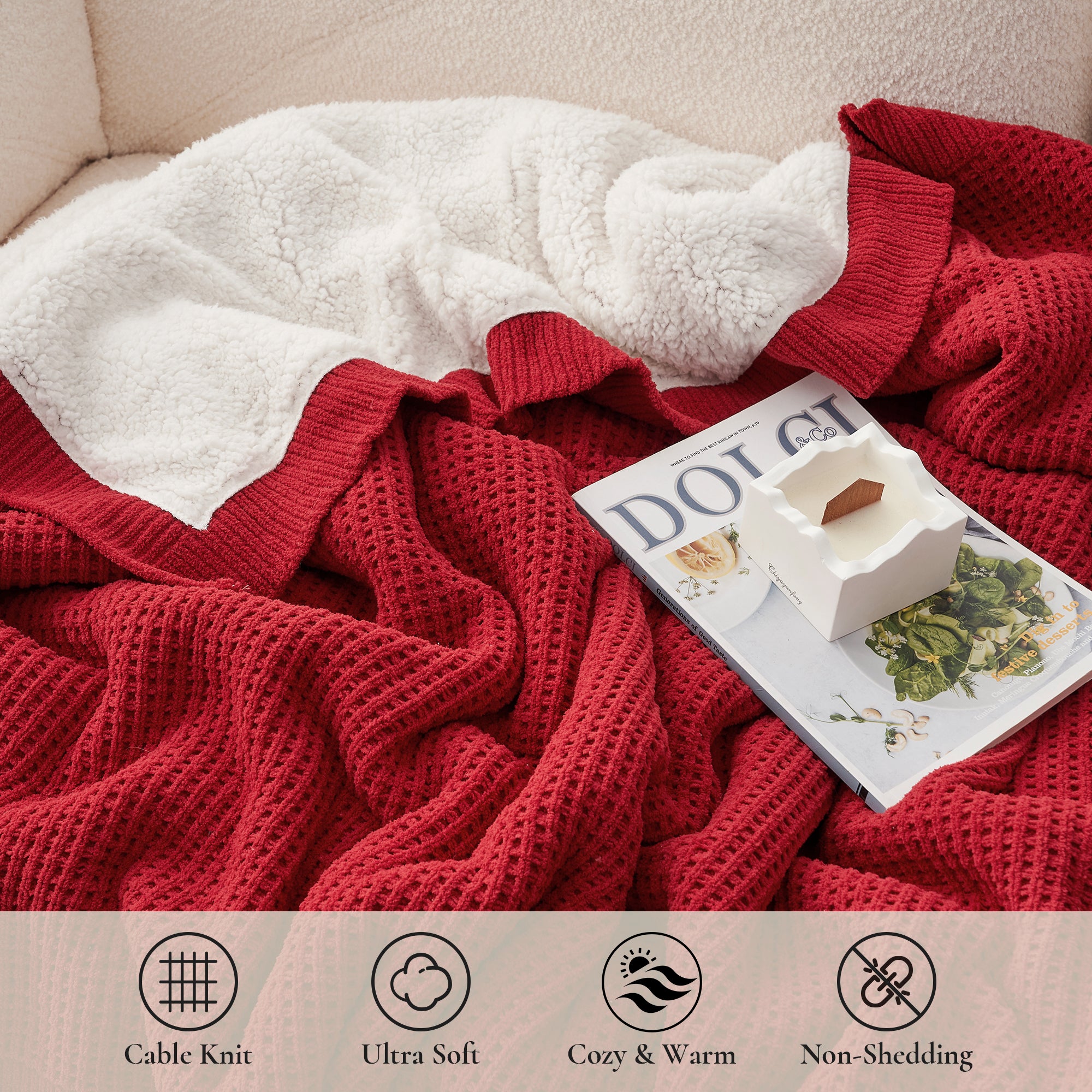 Cozy Bliss X Amélie Home Reversible Waffle Chenille Sherpa Knit Throw Blanket