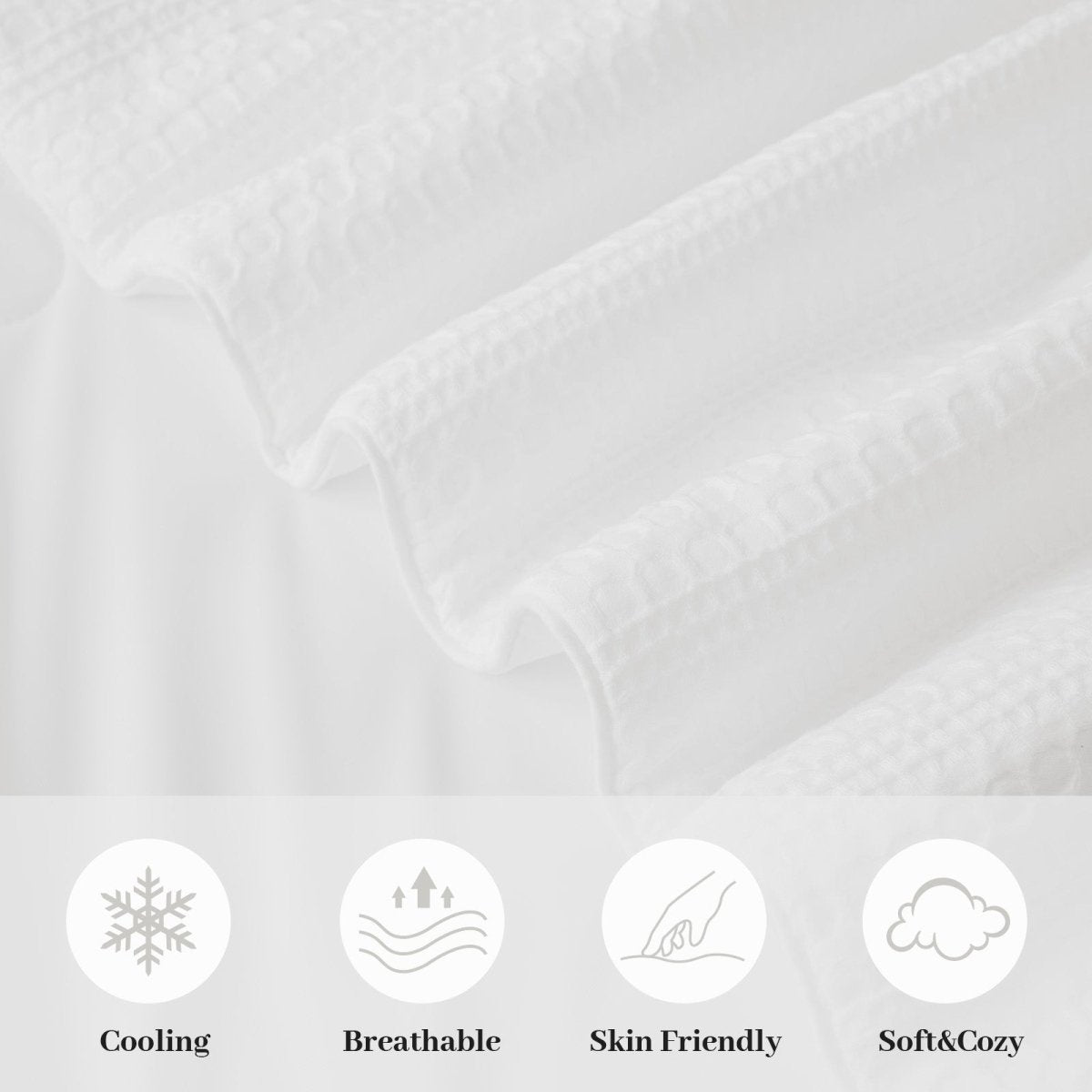 Close up of dual-sided cooling waffle fabric, breathable and skin friendly. #color_Off White
