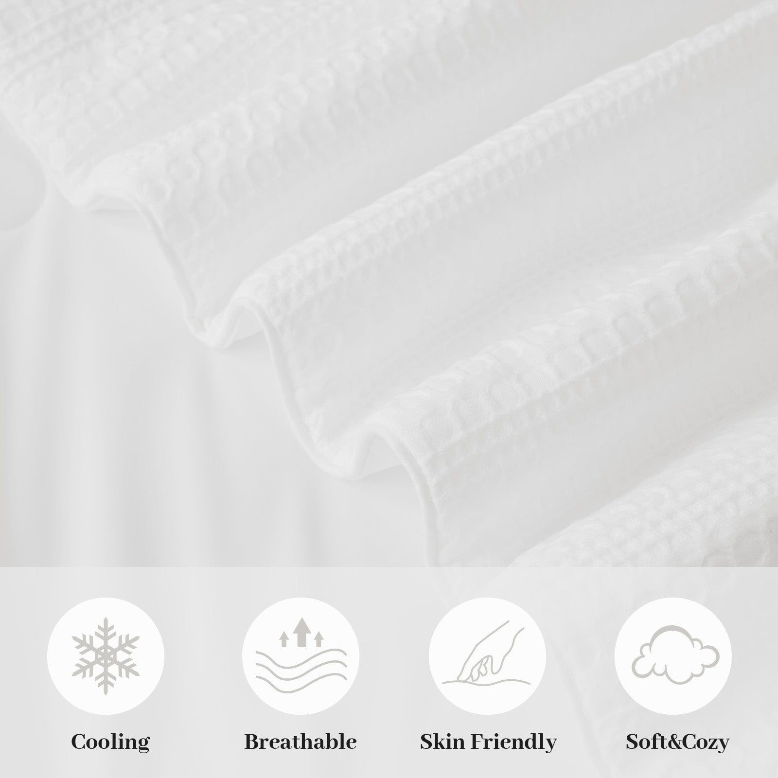 Close up of dual-sided cooling waffle fabric, brethable and skin friendly. #color_White