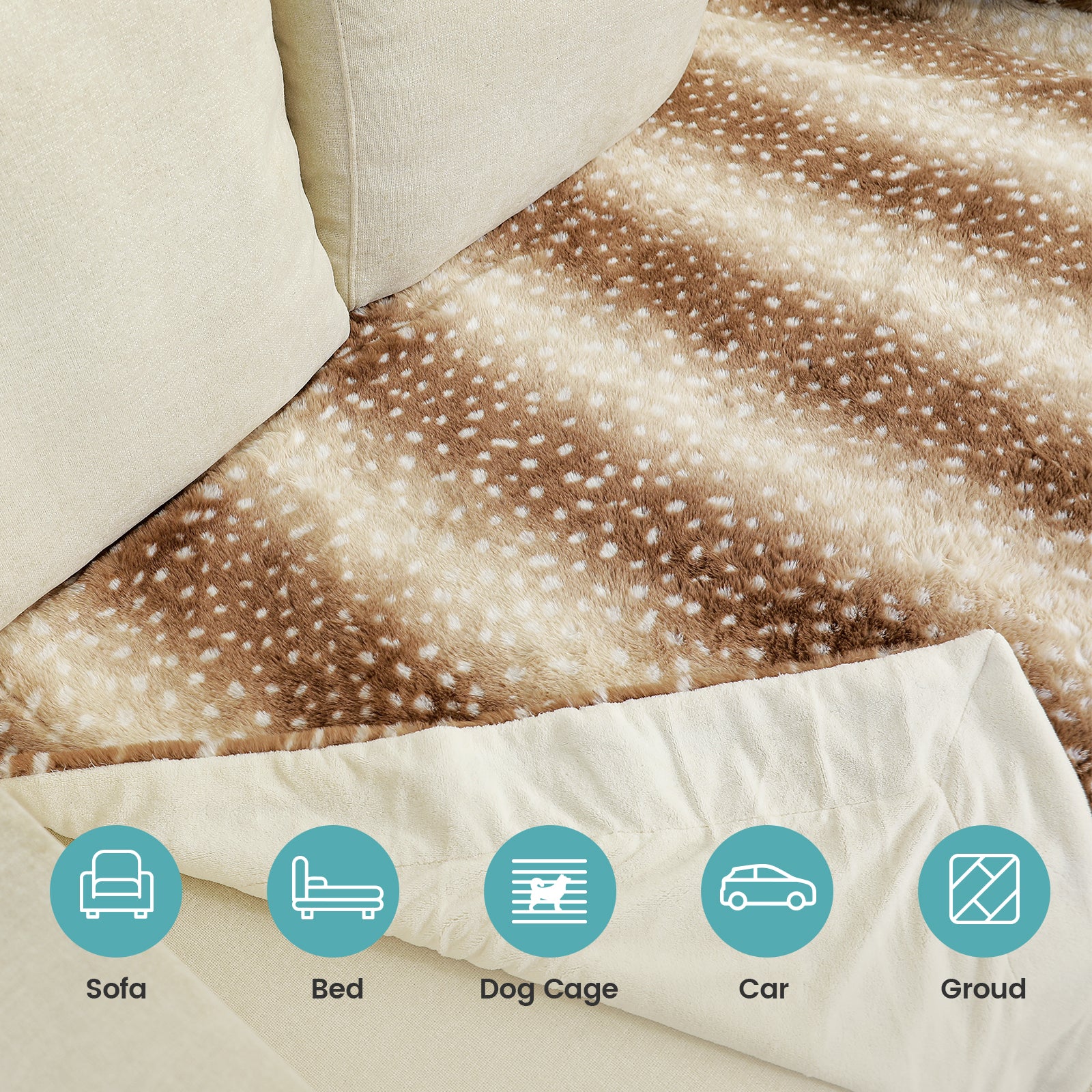 Cozy Bliss leakproof faux fur pet blanket is suitable for sofa, bed, cage, car and ground. #color_Brown Sherpa Deer