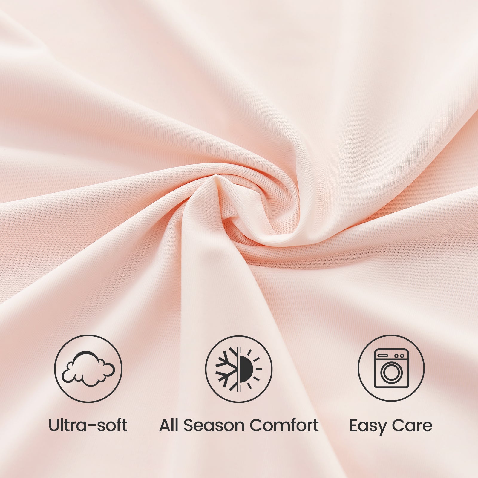 Blush pink cooling fitted sheet fabric, ultra-soft, all-season comfort, and easy care, featuring cozy bedding #Color_Pink