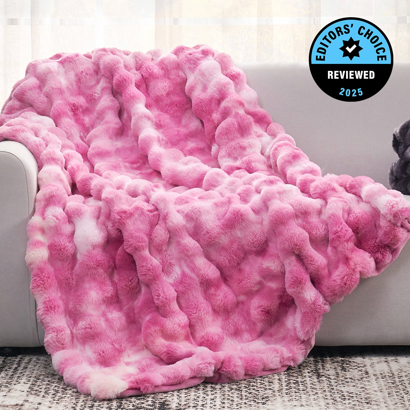 Cozy Bliss Luxurious Bubble Faux Fur Throw Blanket in tie-dye pink front view. #Color_Tie-dye Pink