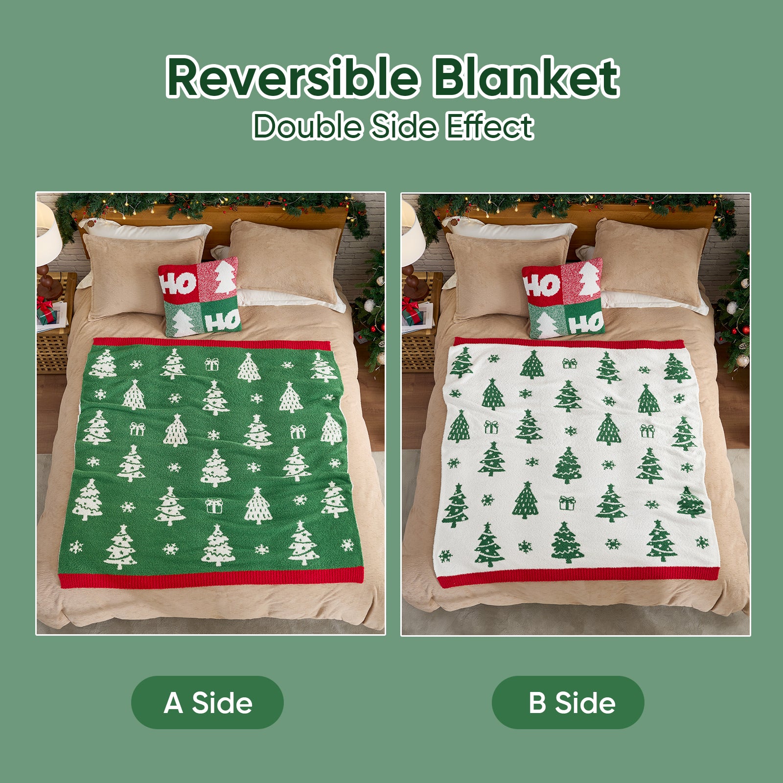 Cozy Bliss x SS Christmas Tree Green Feather Yarn Throw