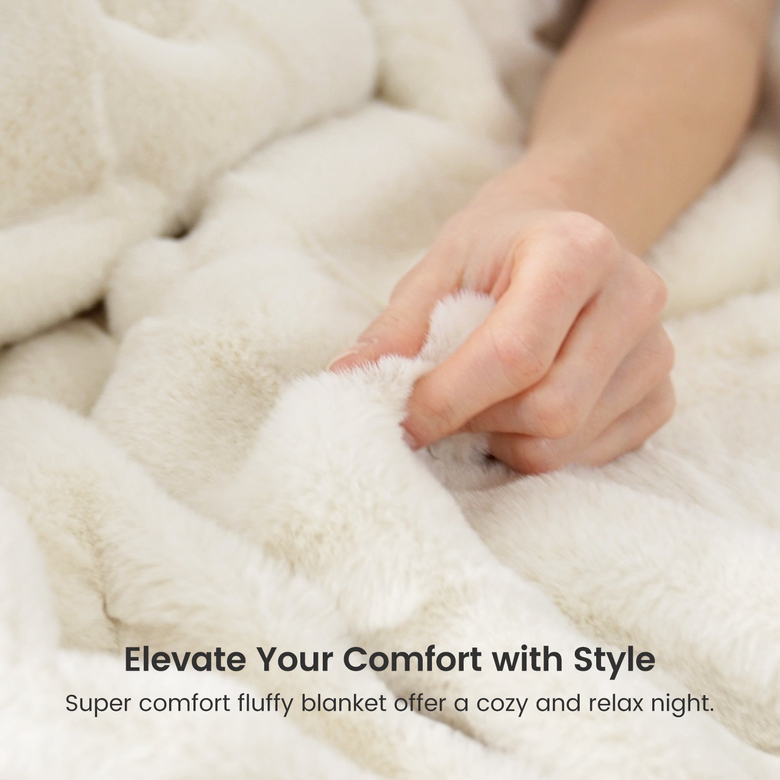 Cream faux fur blanket, super soft and cozy, for a relaxed night, Cozy Bliss home textile. #color_Cream White