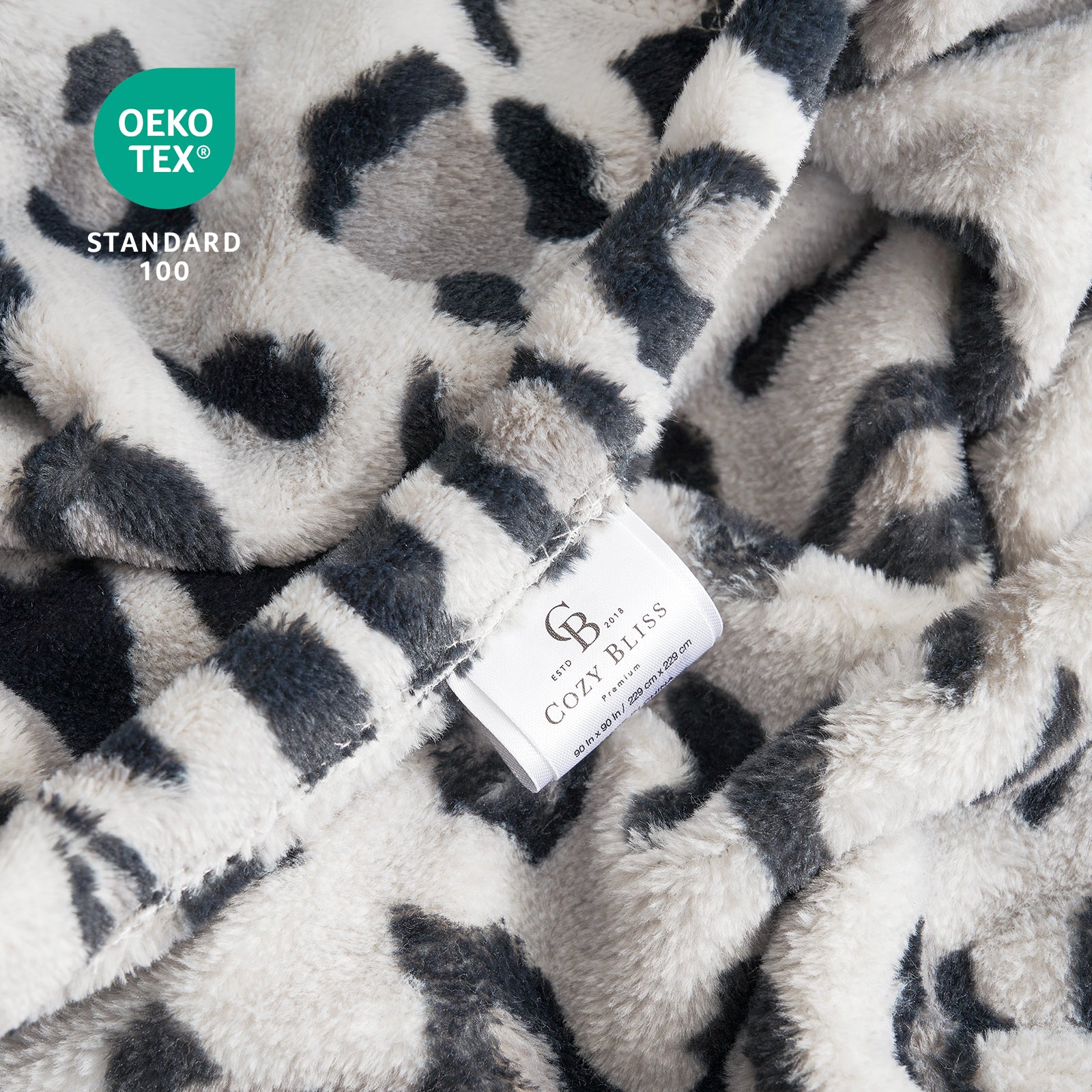 Leopard print cozy blanket with OEKO-TEX Standard 100 certification, soft breathable blanket. #color_Silvery Leopard
