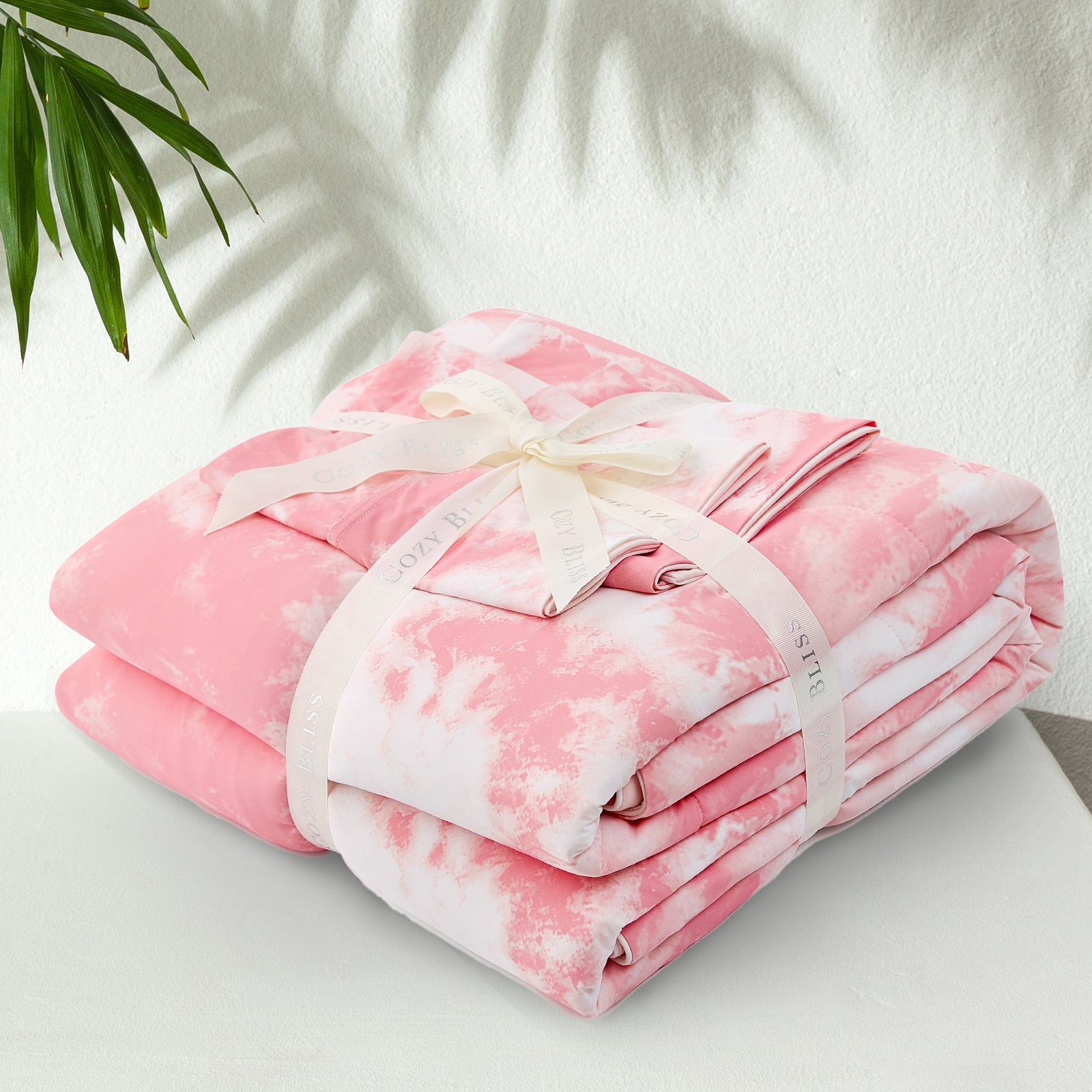 Cozy Bliss Tie-Dye Cooling Comforter Set in pink tie-dye, premium breathable comforter. #color_Tie Dye Pink
