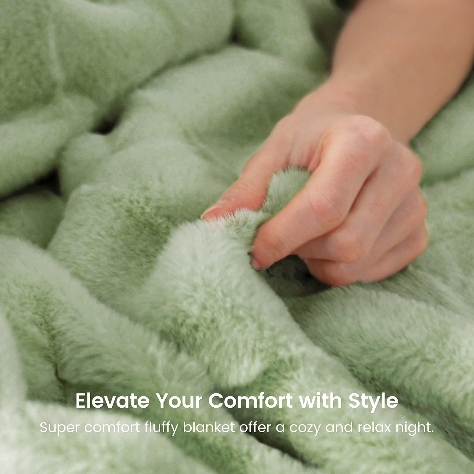 Sage green fluffy faux fur throw blanket, ultra-soft for cozy comfort and stylish bedroom decor #color_Sage Green