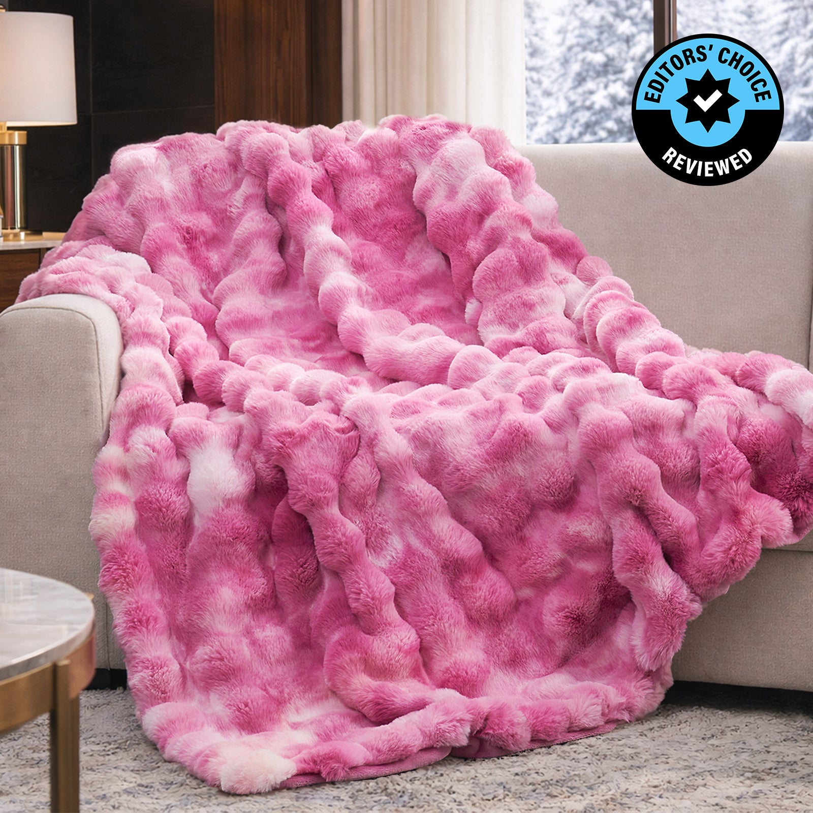 Luxurious Bubble Faux Fur Throw Blanket - Tie-dye Pink