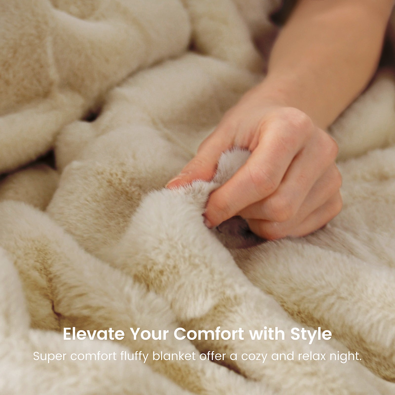 CozyBliss beige faux fur blanket, ultra-soft and warm, for a relaxing night. #color_Beige