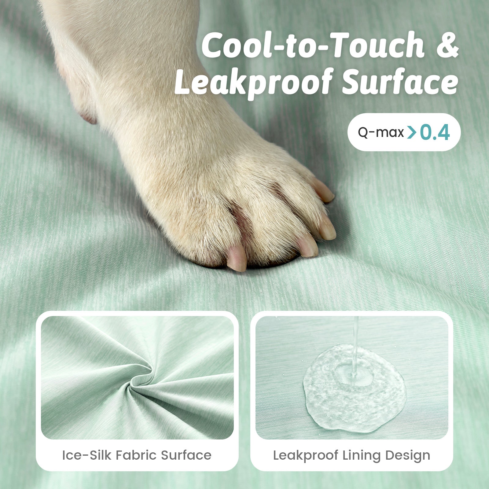 Dog paw on a cool-to-touch and leakproof surface with fabric and lining details.#color_Sage Green