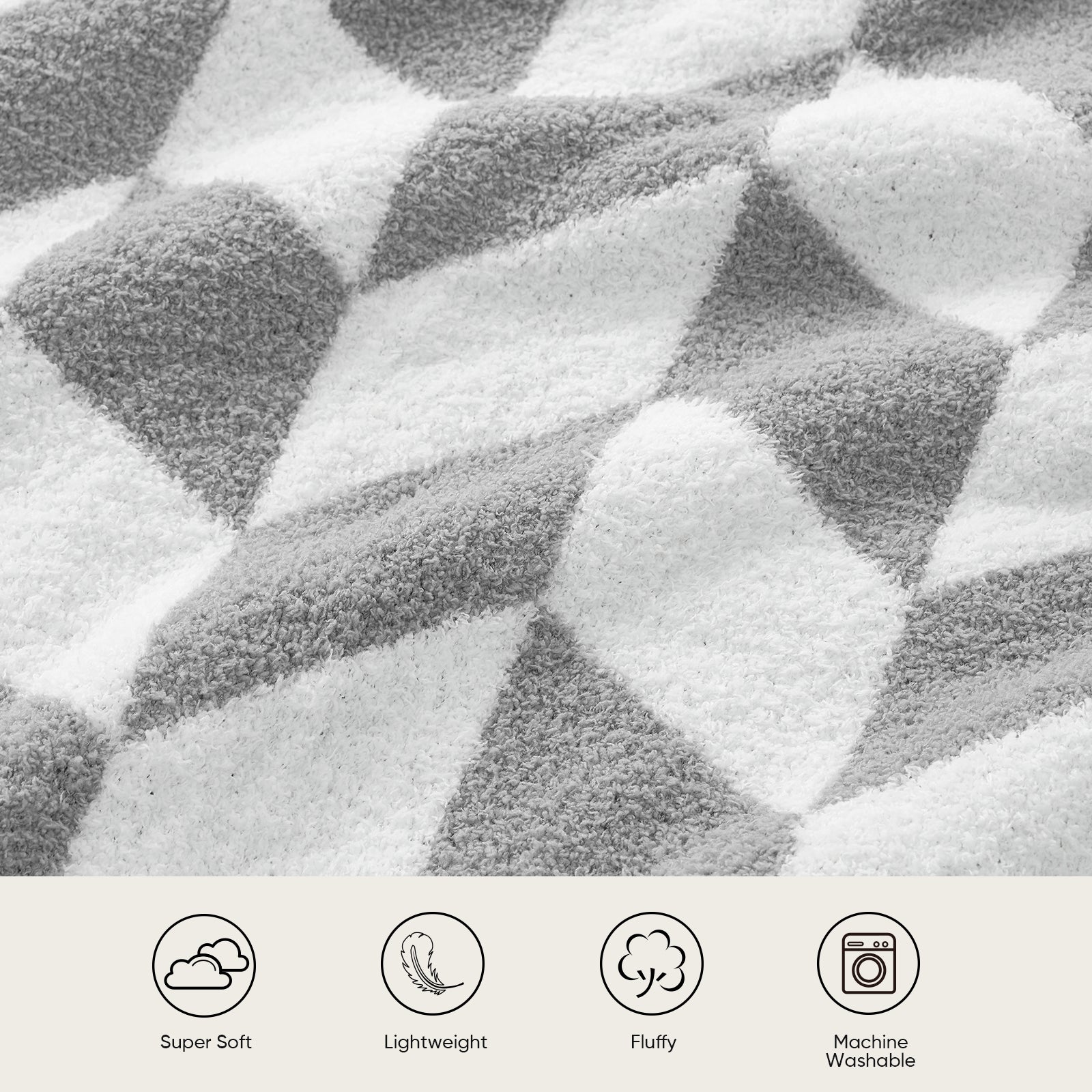 Chevron Feather Yarn Knit Throw Blanket in Grey featuring super soft, lightweight, fluffy and machine washable design for everyday comfort. #color_Grey
