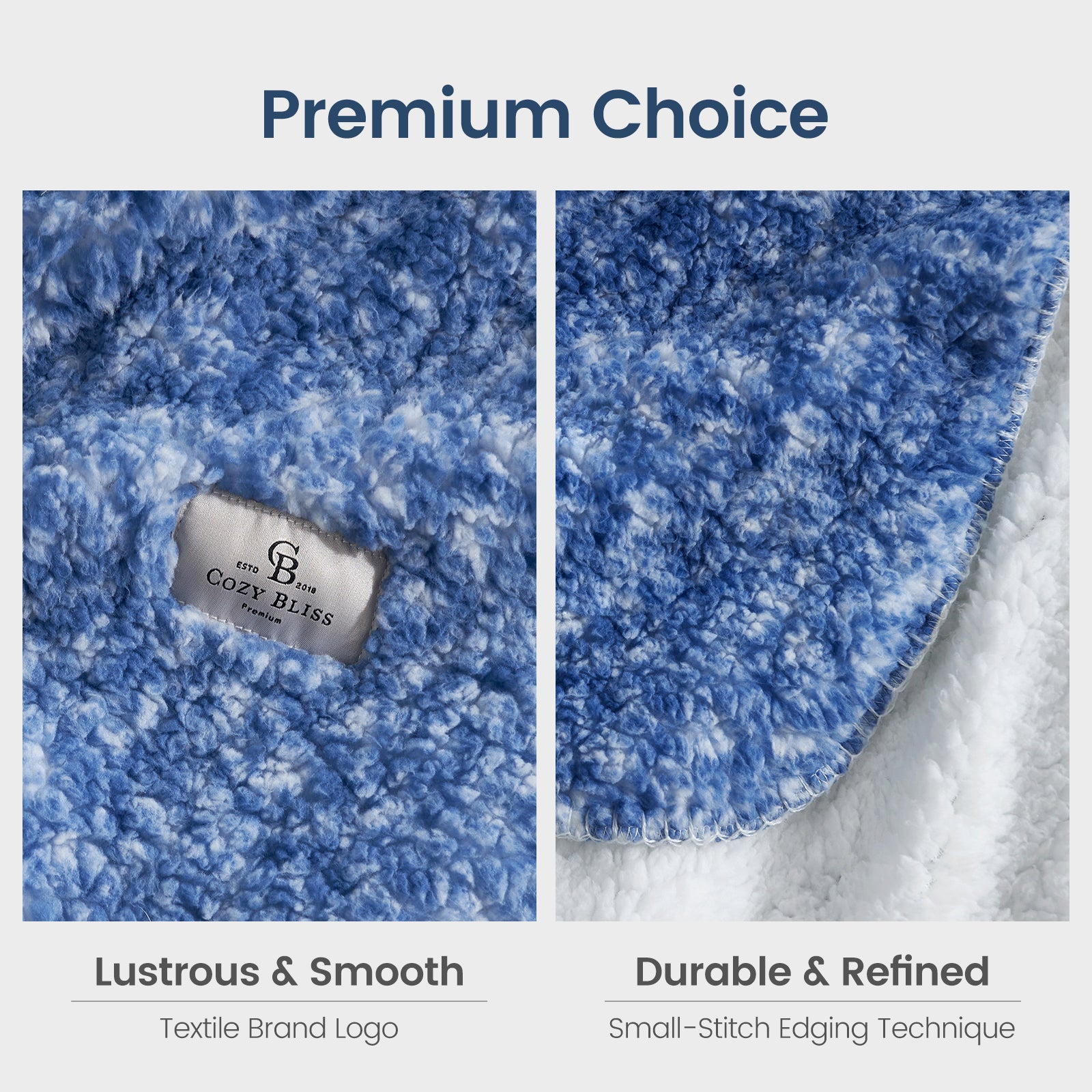 Cozy Bliss blue sherpa blanket with soft texture & small-stitch edging. Ideal for cozy bedding. #color_Mottled Navy Blue