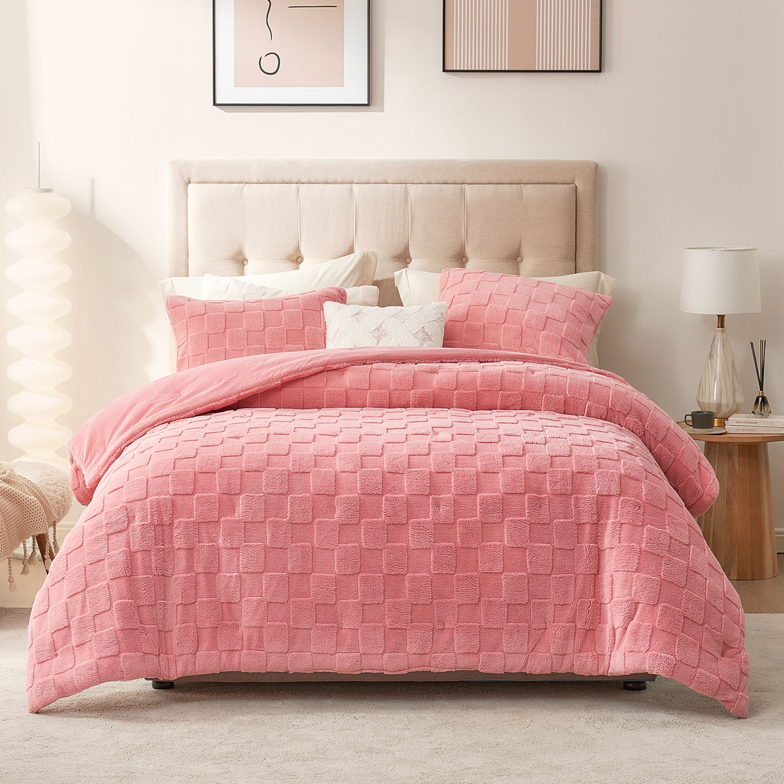 Fluffy Checkered Sherpa Bed Set