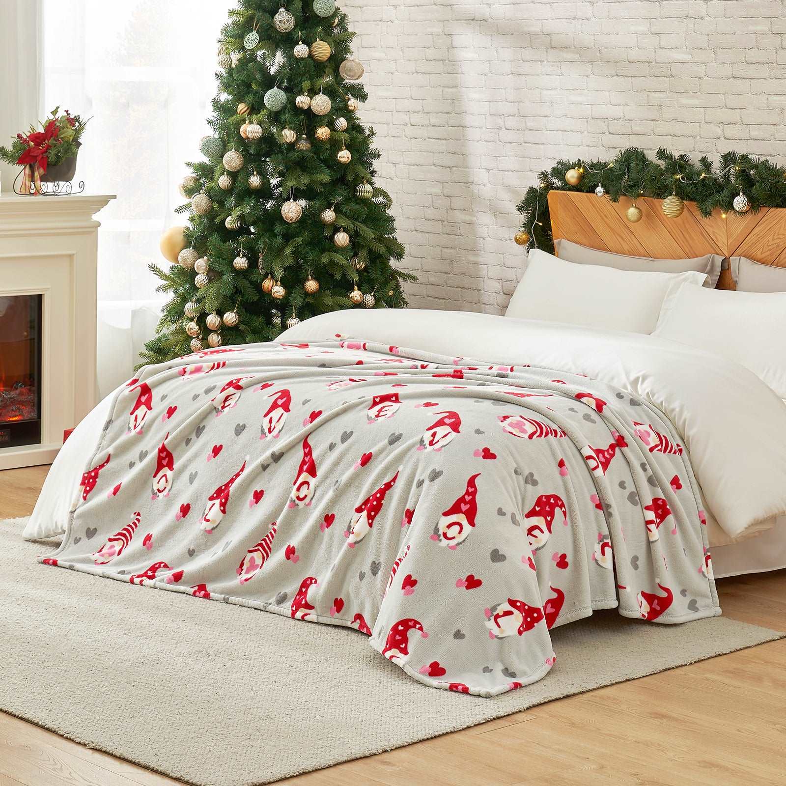 Cozy Gnomes MilkyPlush throw blanket with gnome pattern, perfect for cozy nights, soft blanket #color_ Gnome Love Heart