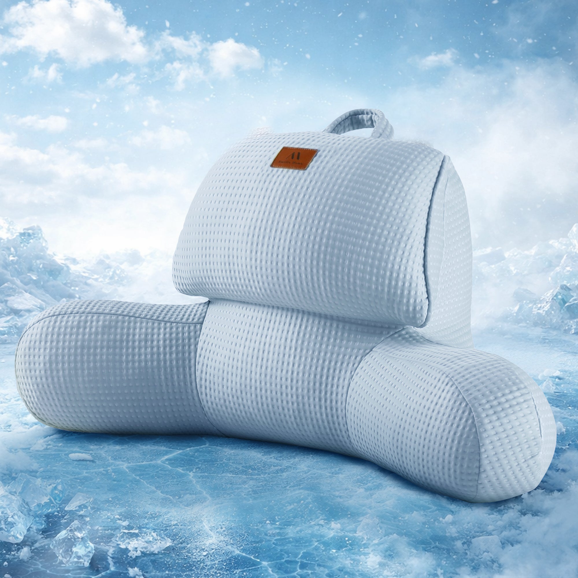 Cozy Bliss Blue Cooling Backrest Reading Pillow front view #color_Blue