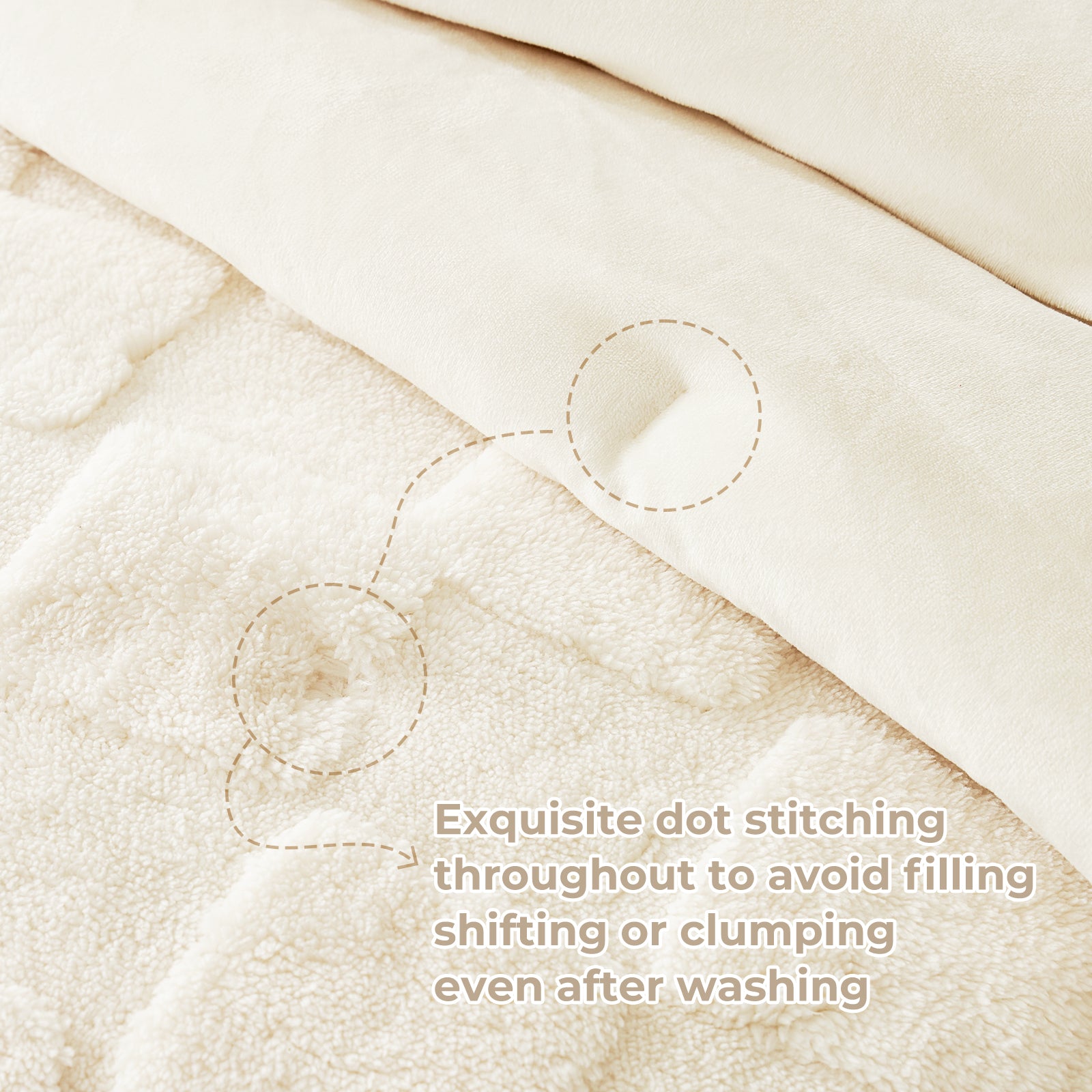 Fluffy comforter dot stitching detail