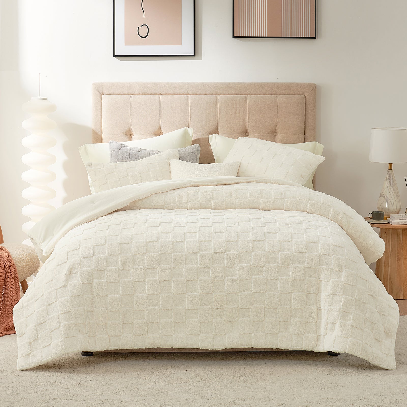 Cozy Bliss Fluffy Checkered Sherpa Bed Set
