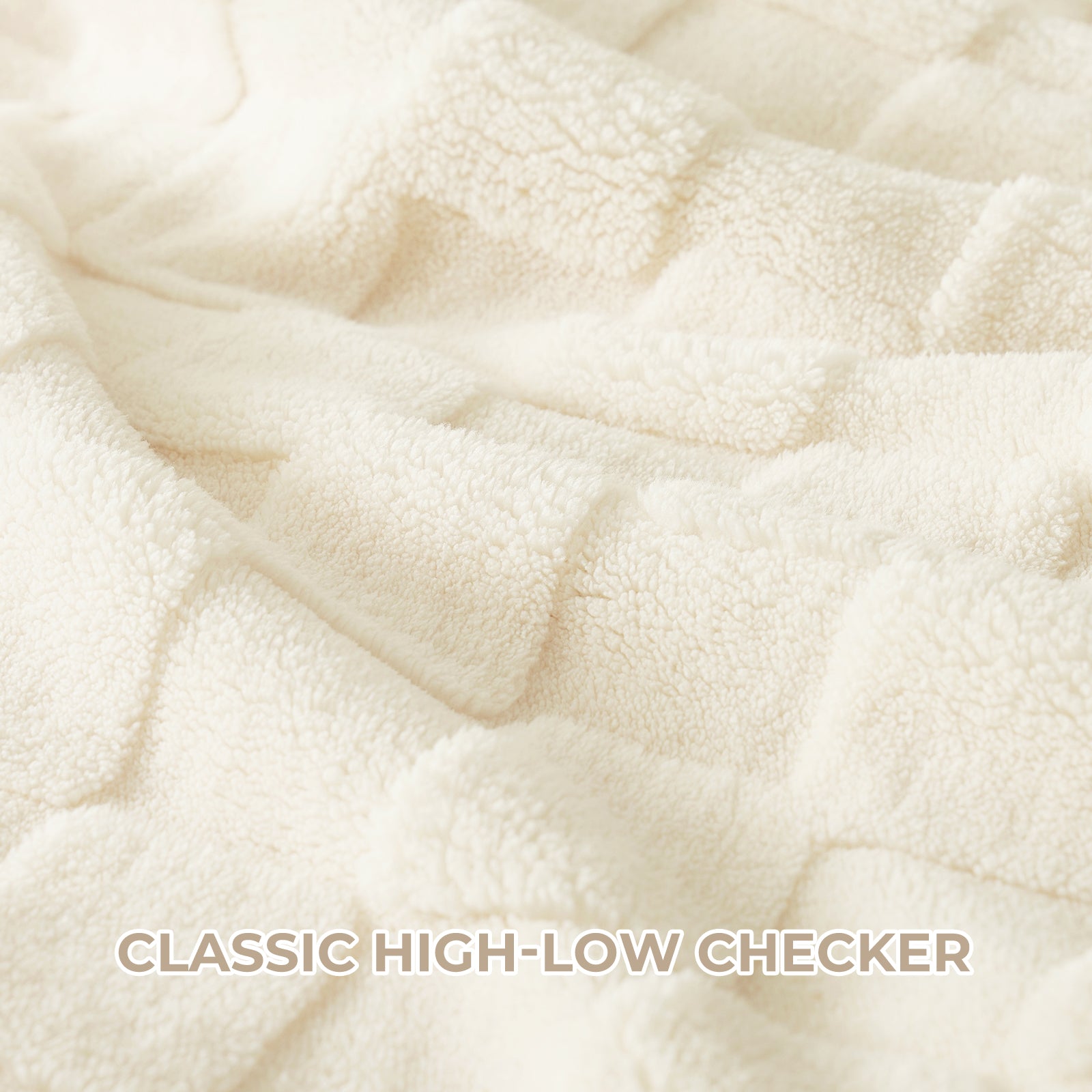 Cozy Bliss sherpa comforter with classic high-low checker design.