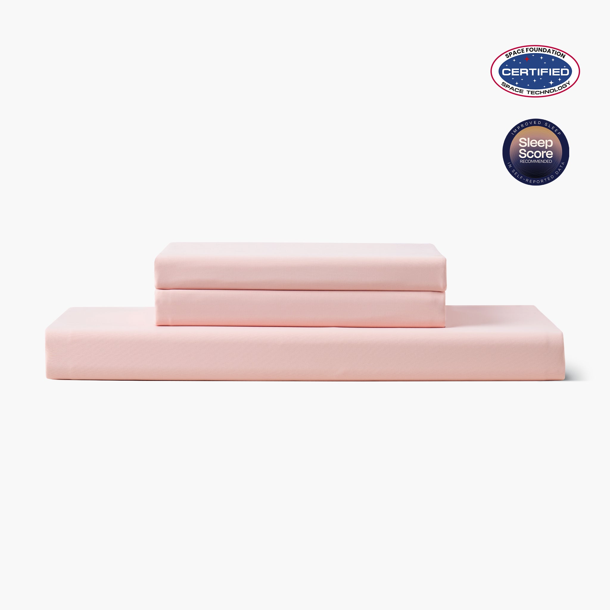 Pink bed sheets set with Space Foundation and Sleep Score certification logo on a white background#color_Pink