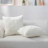 Set of 2 Luxury Faux Fur Basket Throw Pillow Covers-Cream