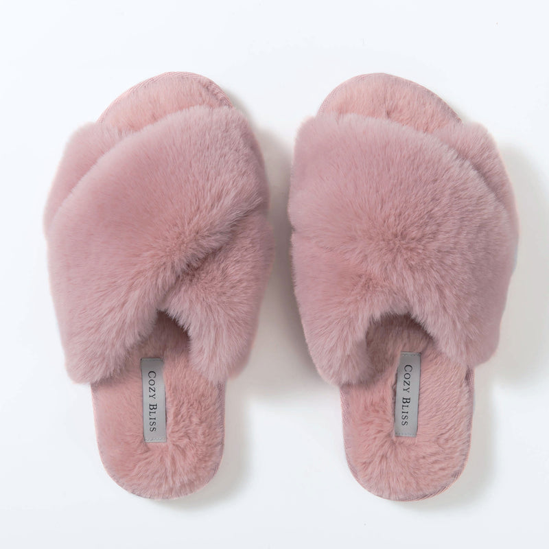 Women‘s Faux Fur Slide Slippers-Pink