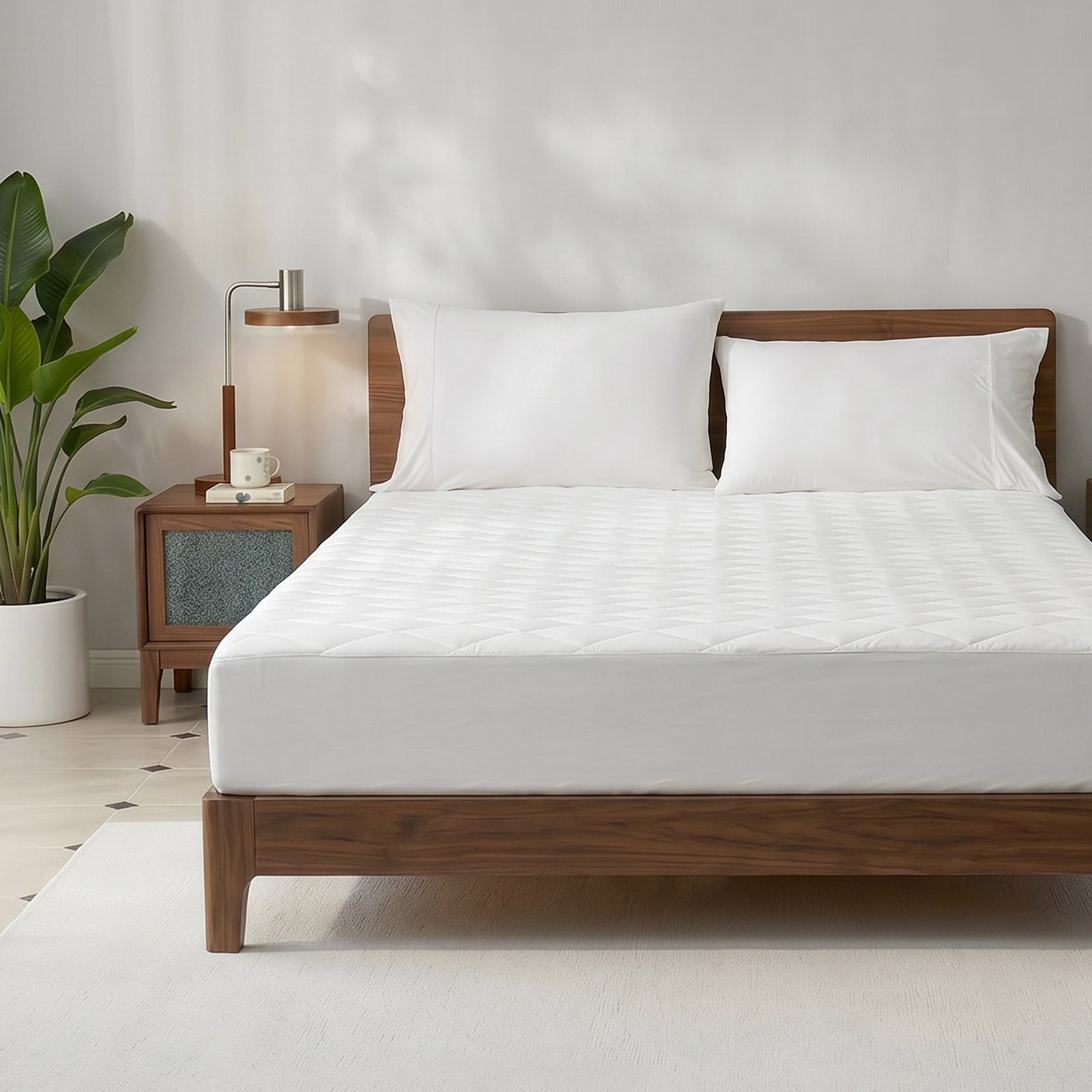 Cozy Bliss leakproof cooling mattress topper in front view.#color_Off White