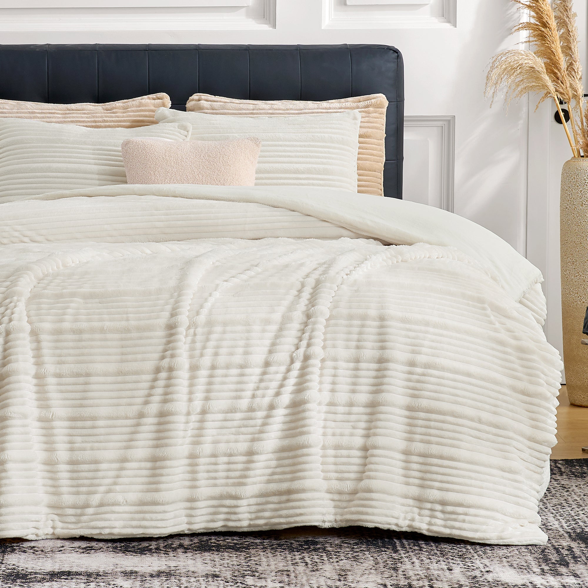 Winter Striped Flannel Fleece Comforter Set