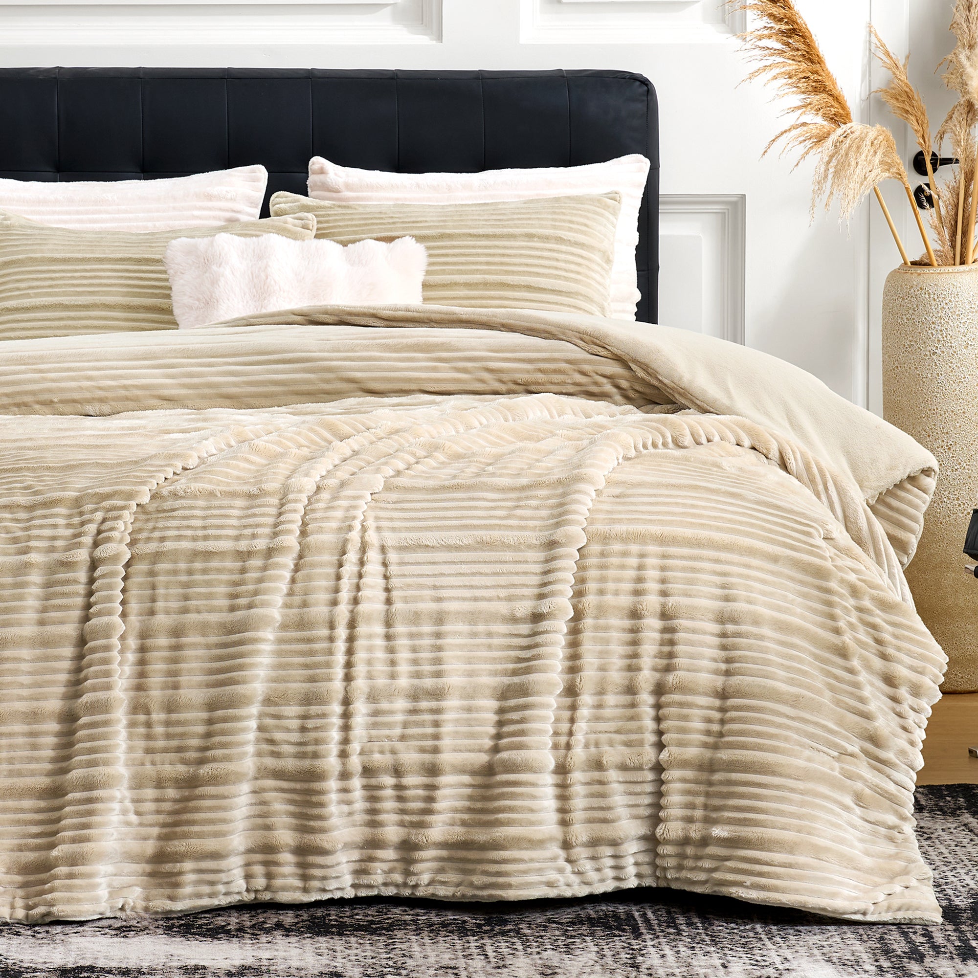 Winter Striped Flannel Fleece Comforter Set