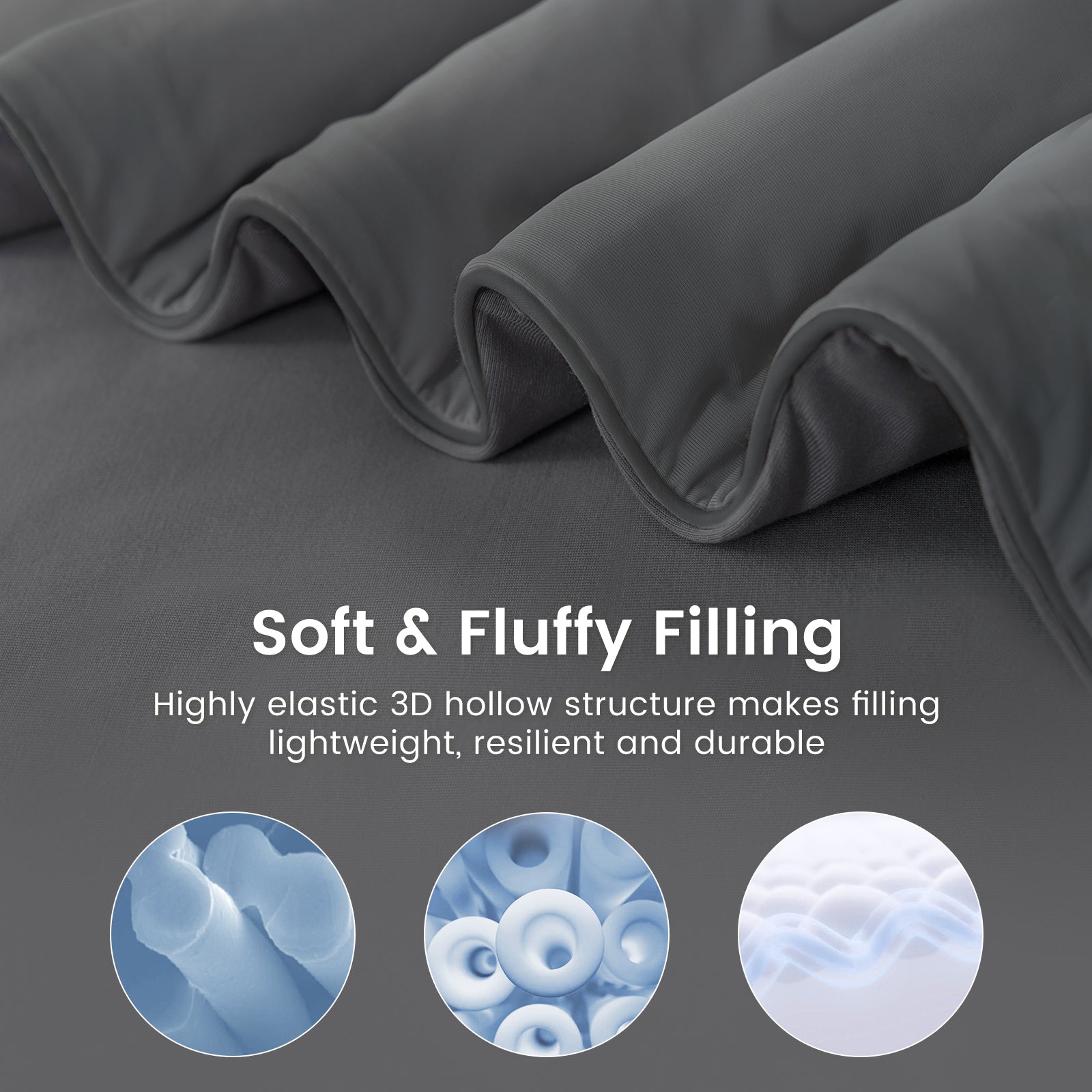 Close up of cooling fabric and soft fluffy filling.#Color_Charcoal Grey