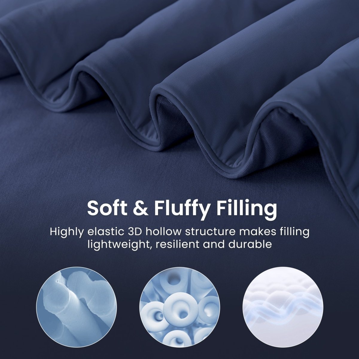 Close up of cooling fabric and soft fluffy filling.#Color_Navy Blue