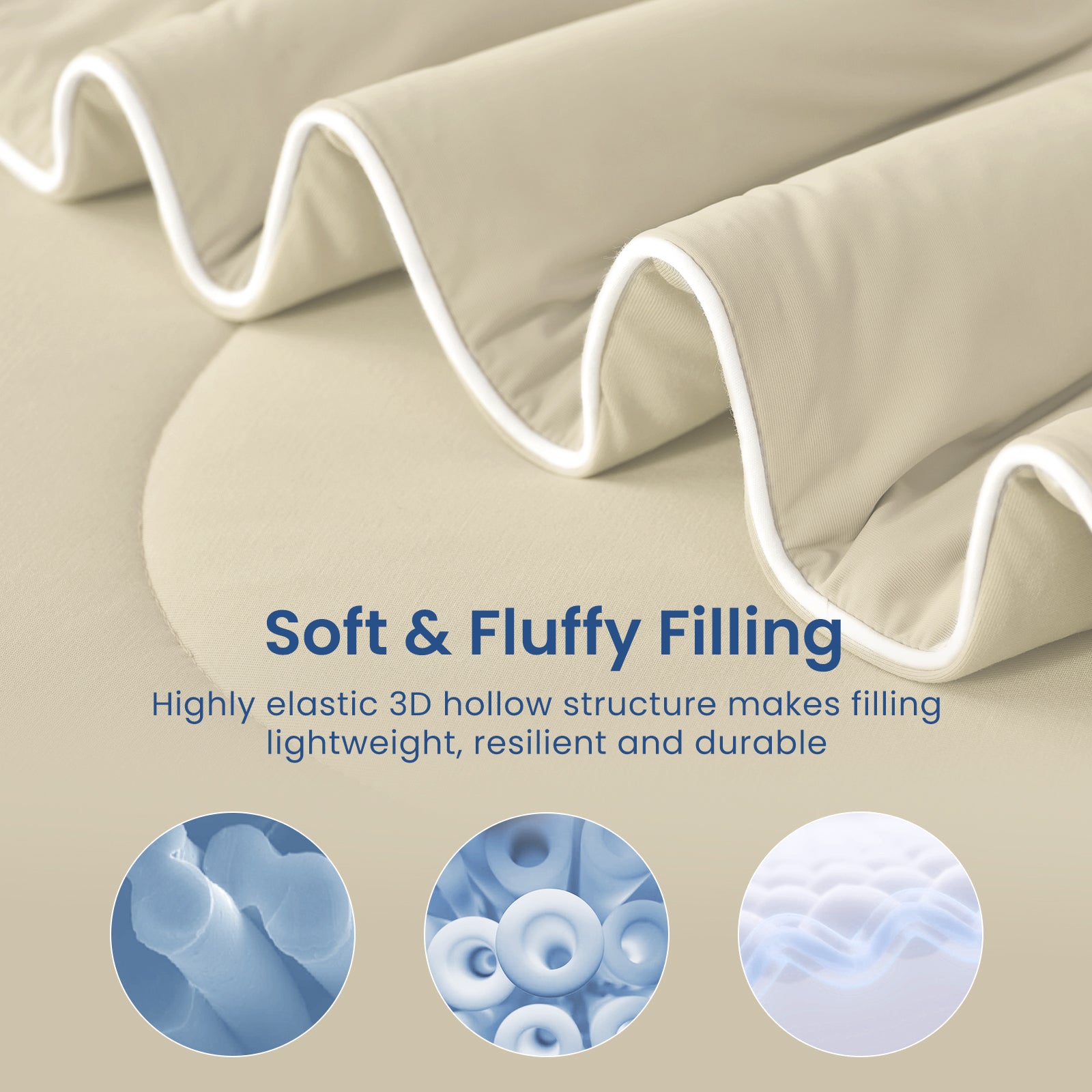 Close up of cooling fabric and soft fluffy filling.#Color_Khaki