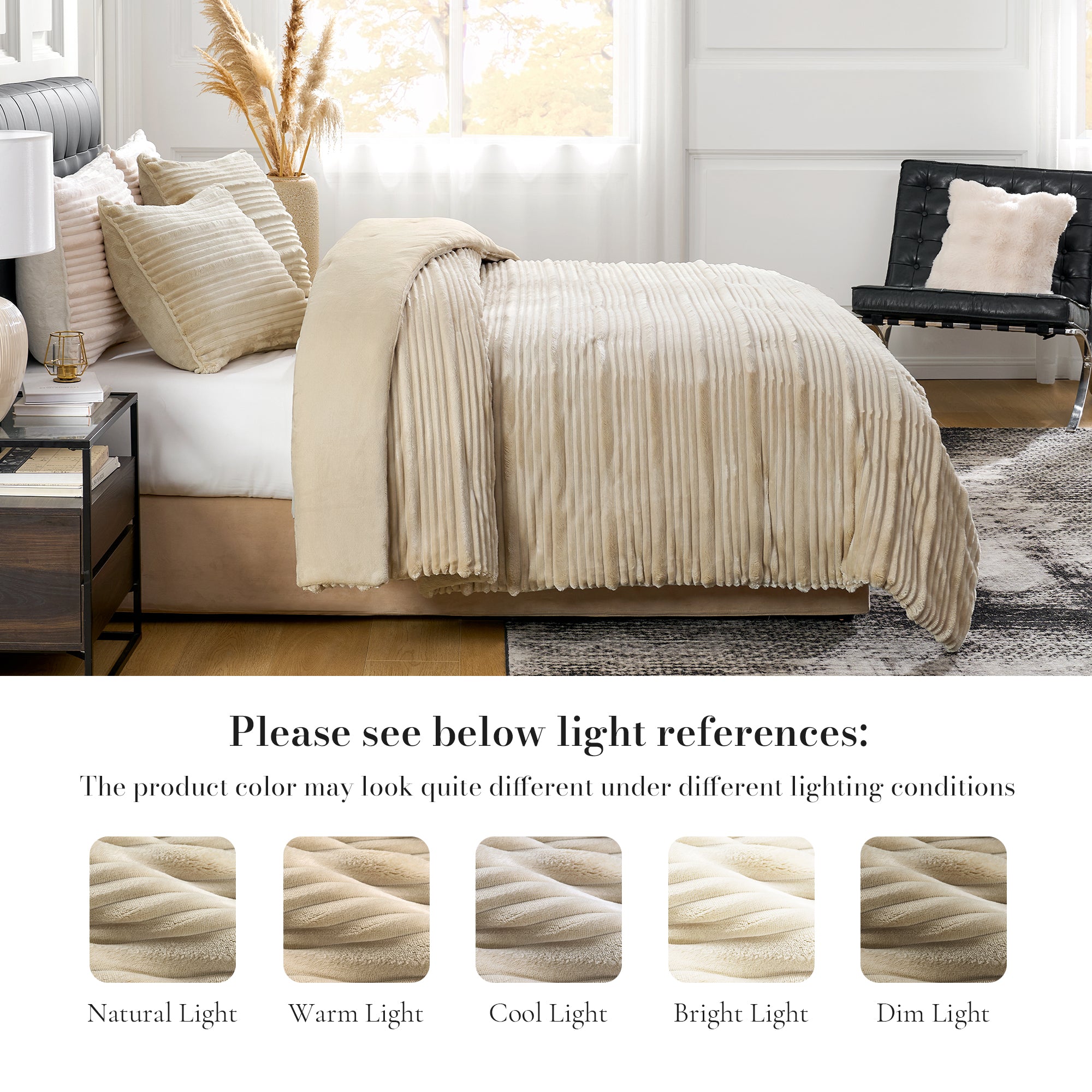 Winter Striped Flannel Fleece Comforter Set