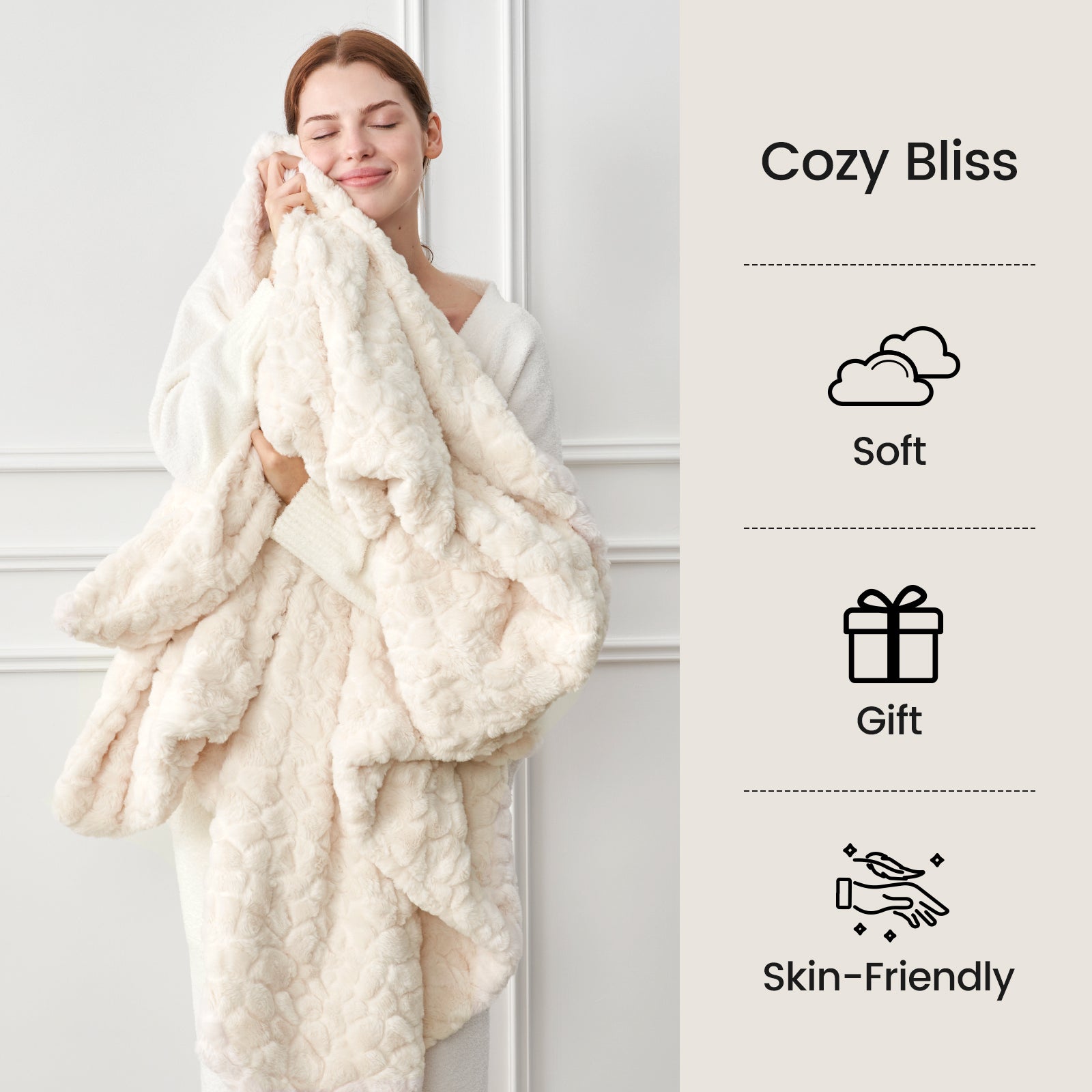 Reversible Wave Textured Faux Fur Throw Blanket